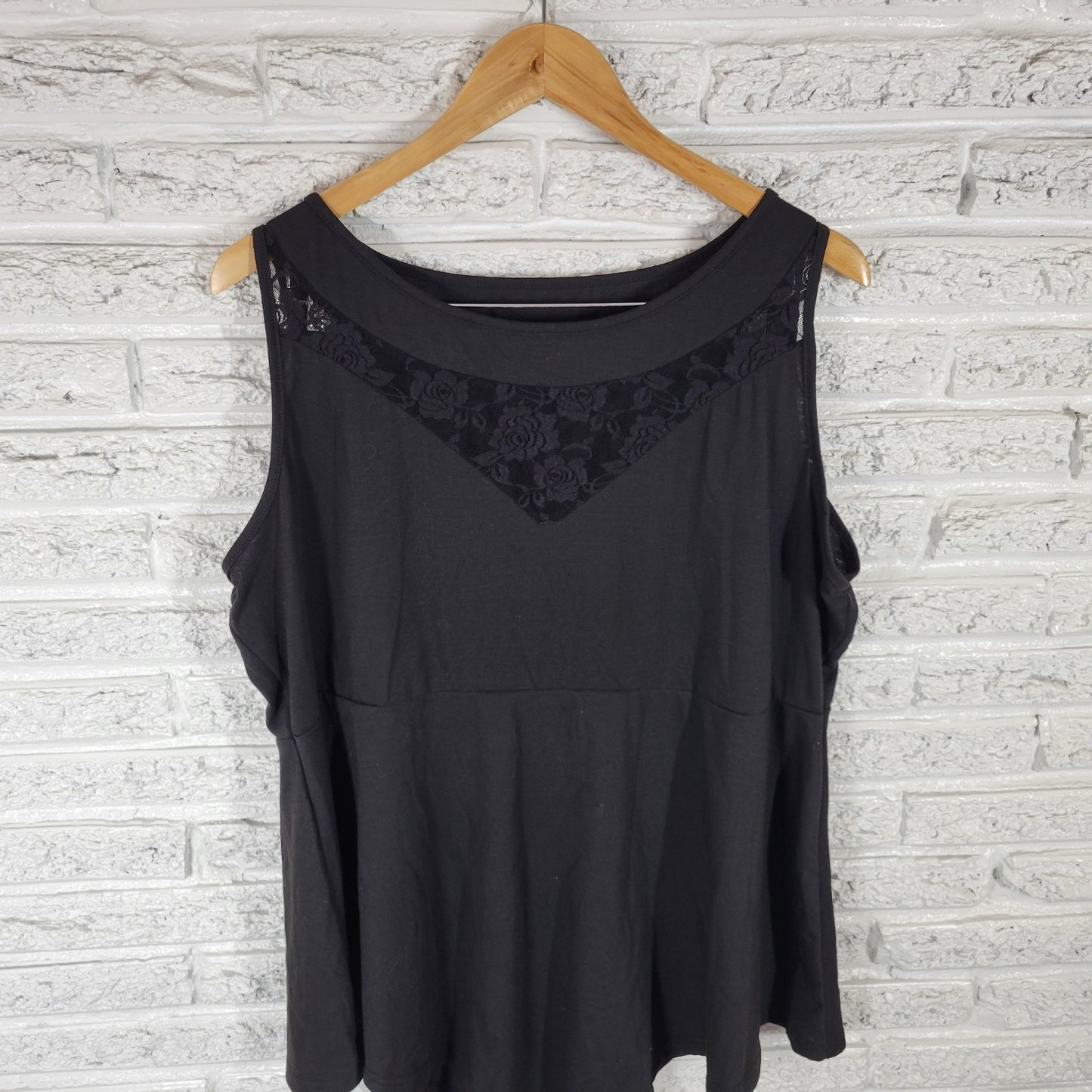 Womens Top 4XL Plus Swing Top Sleeveless Black Lace Trim Polyester Blend Casual