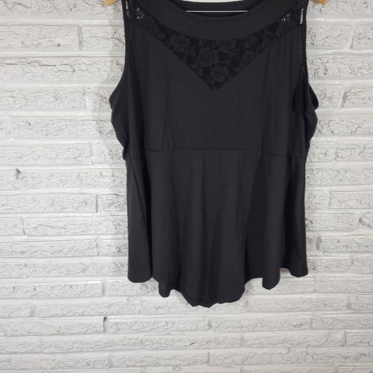 Womens Top 4XL Plus Swing Top Sleeveless Black Lace Trim Polyester Blend Casual