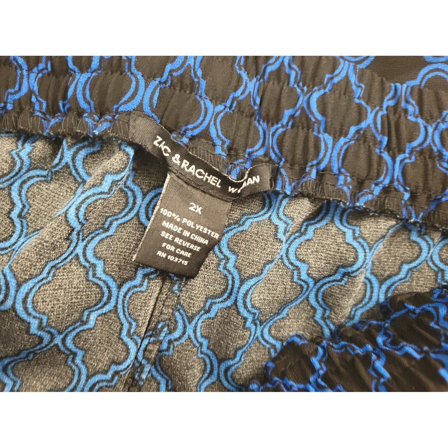 Zac Rachel Womens Pants 2X Plus Palazzo Pajama Lounge Sheer Blue Geometric