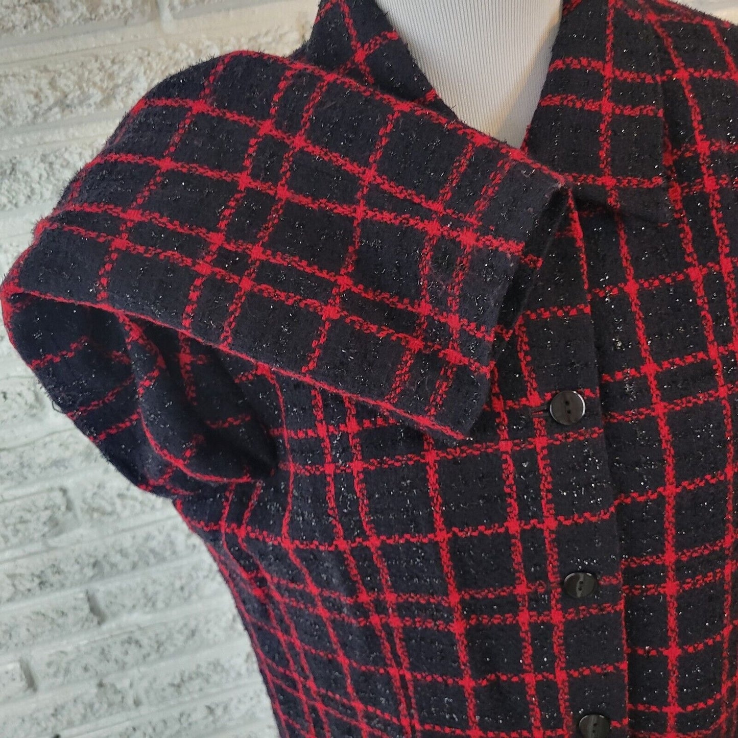 Sag Harbor Womens Jacket 16 Blazer Black Red Plaid Holiday Sparkle Metallic