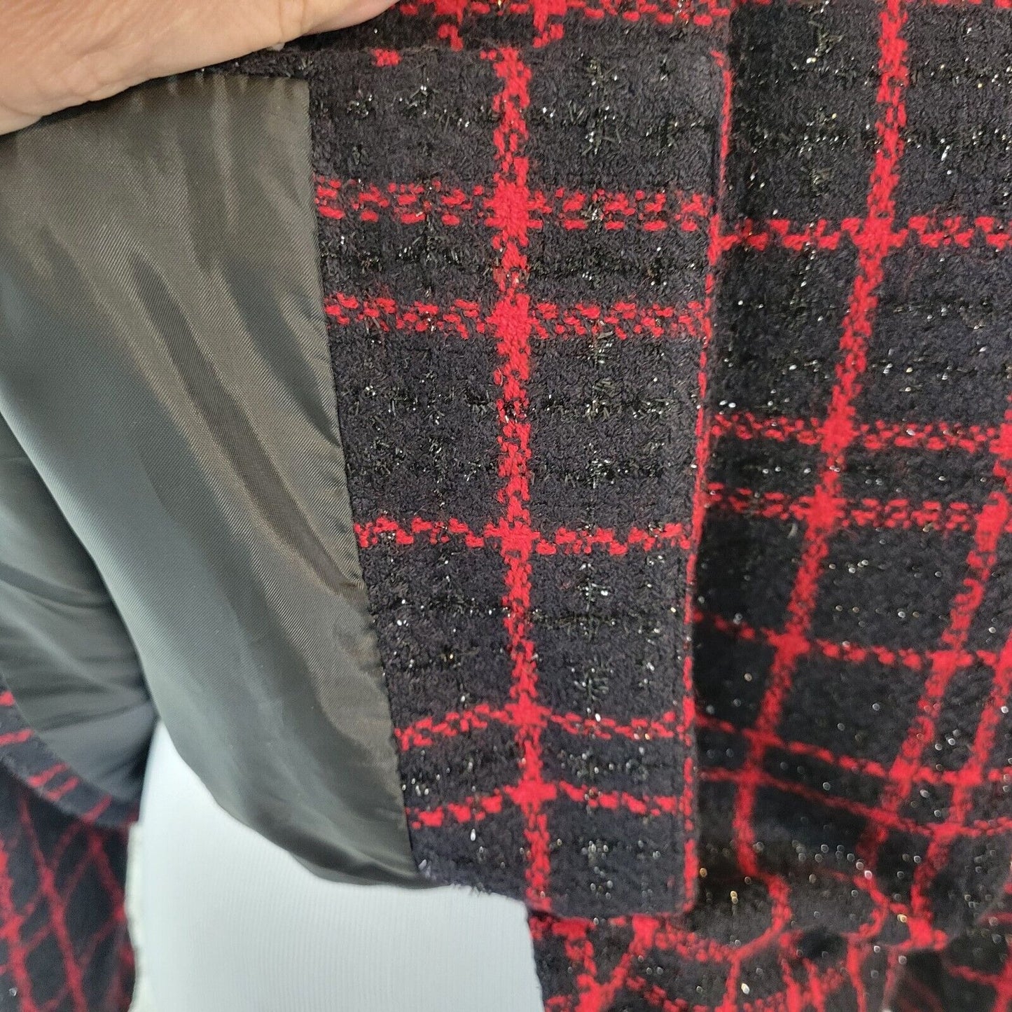 Sag Harbor Womens Jacket 16 Blazer Black Red Plaid Holiday Sparkle Metallic