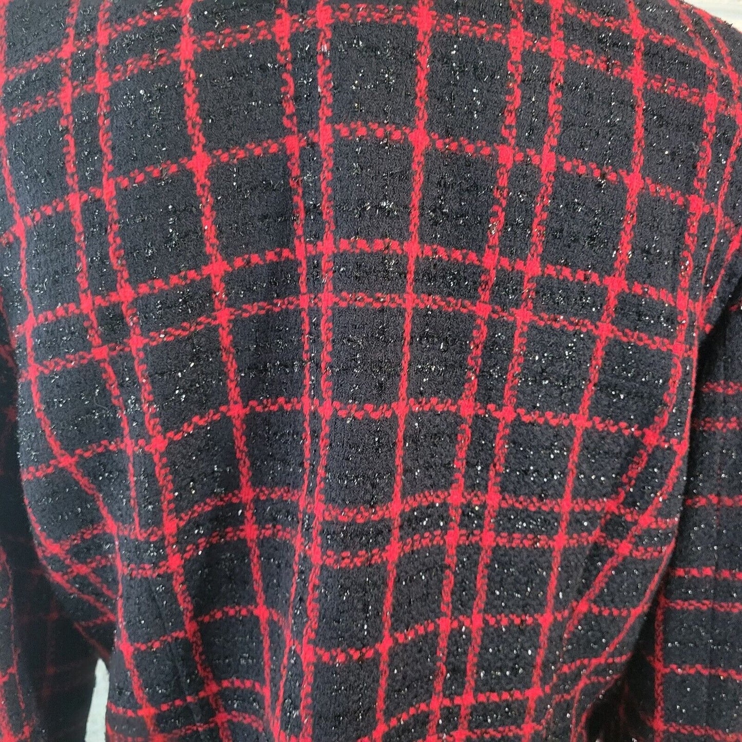 Sag Harbor Womens Jacket 16 Blazer Black Red Plaid Holiday Sparkle Metallic