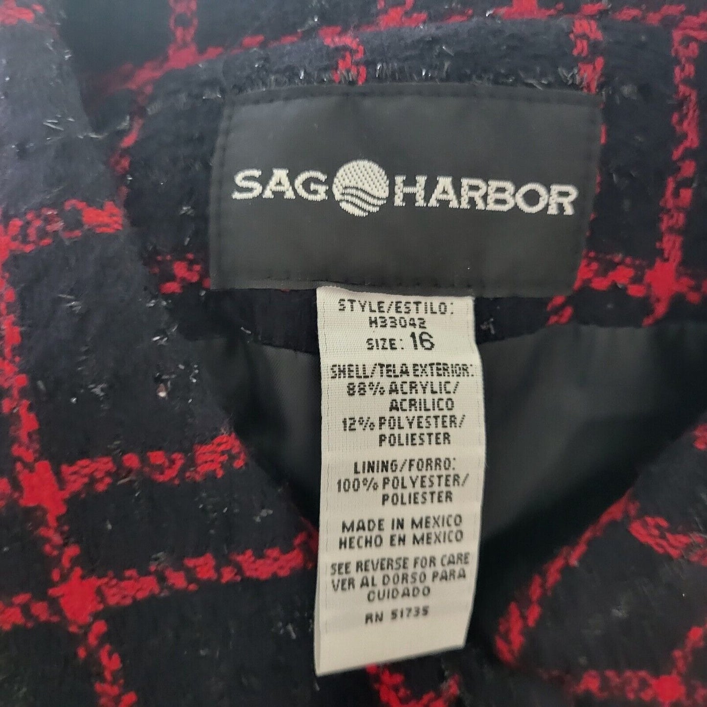 Sag Harbor Womens Jacket 16 Blazer Black Red Plaid Holiday Sparkle Metallic