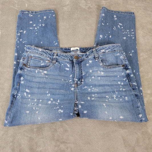 Westbound Womens Jeans 18 Plus Cropped Medium Blue Splatter Denim Zip Fly Comfy