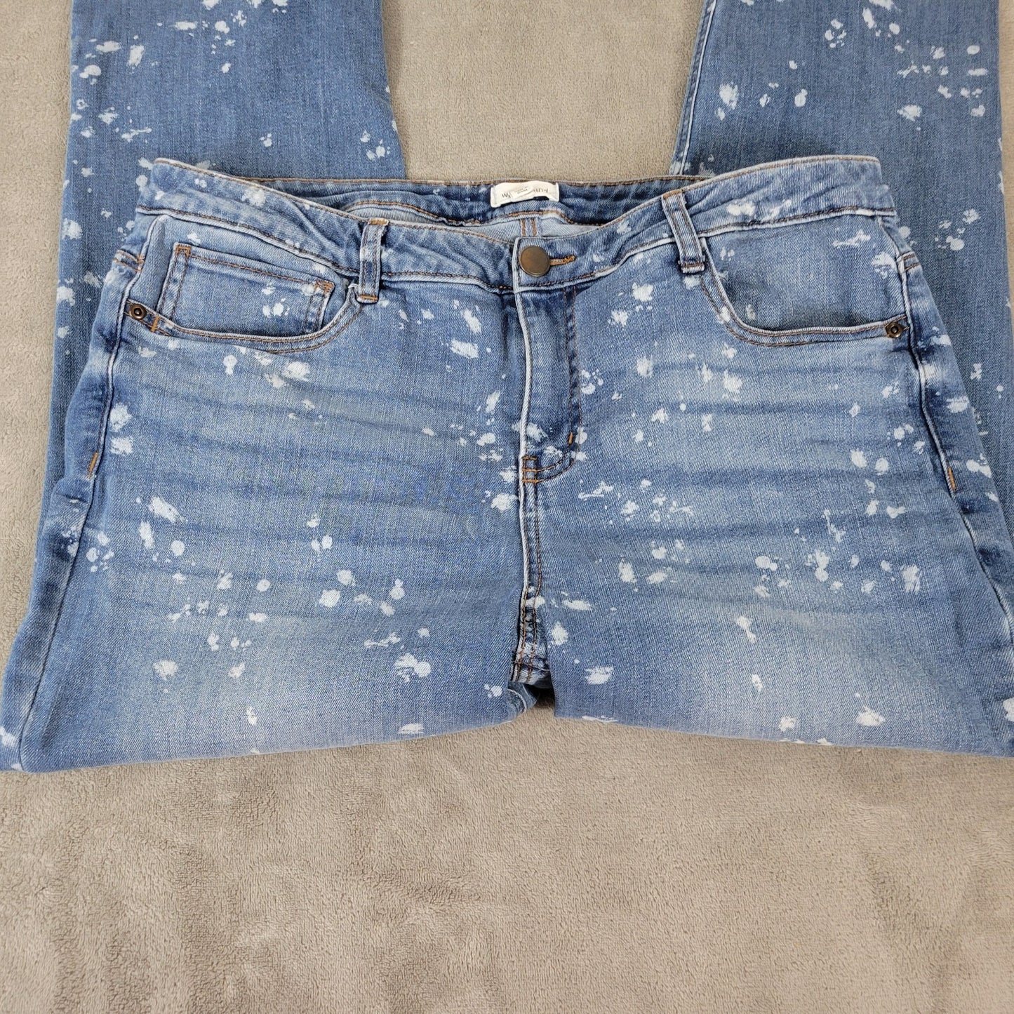 Westbound Womens Jeans 18 Plus Cropped Medium Blue Splatter Denim Zip Fly Comfy