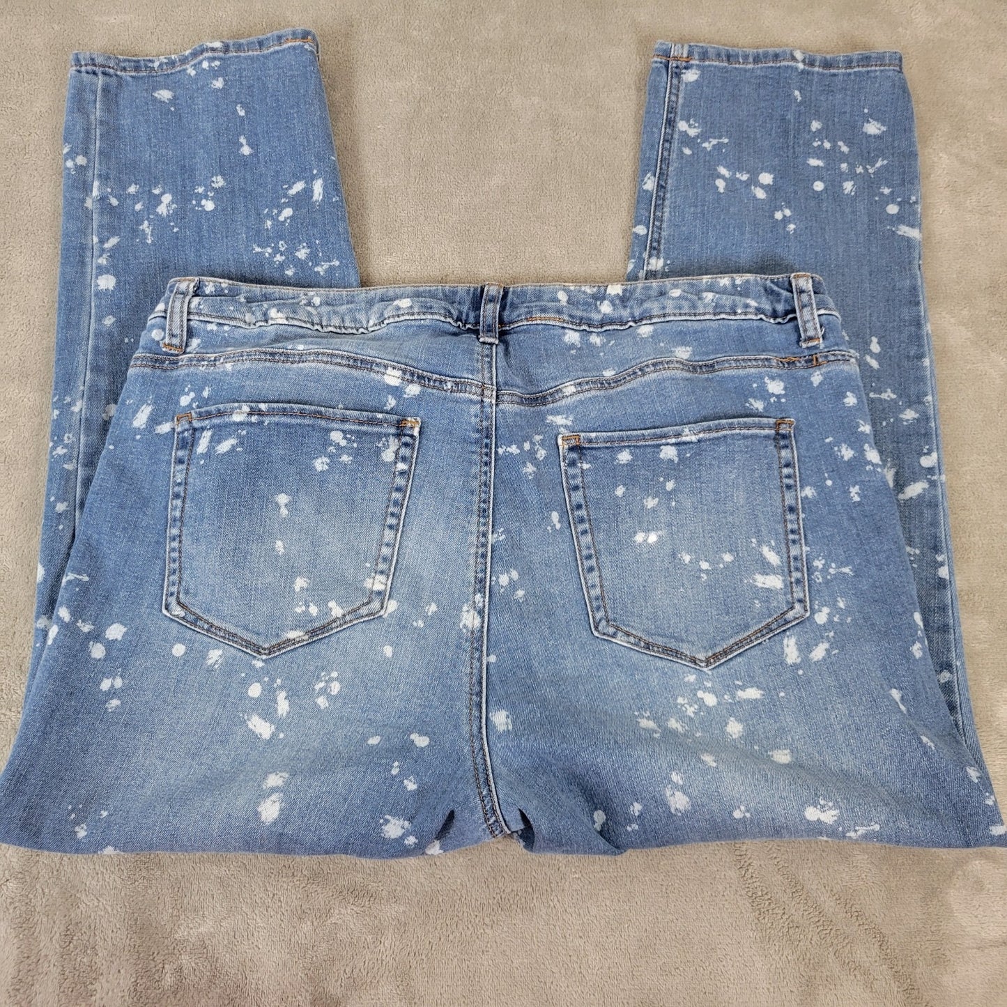 Westbound Womens Jeans 18 Plus Cropped Medium Blue Splatter Denim Zip Fly Comfy