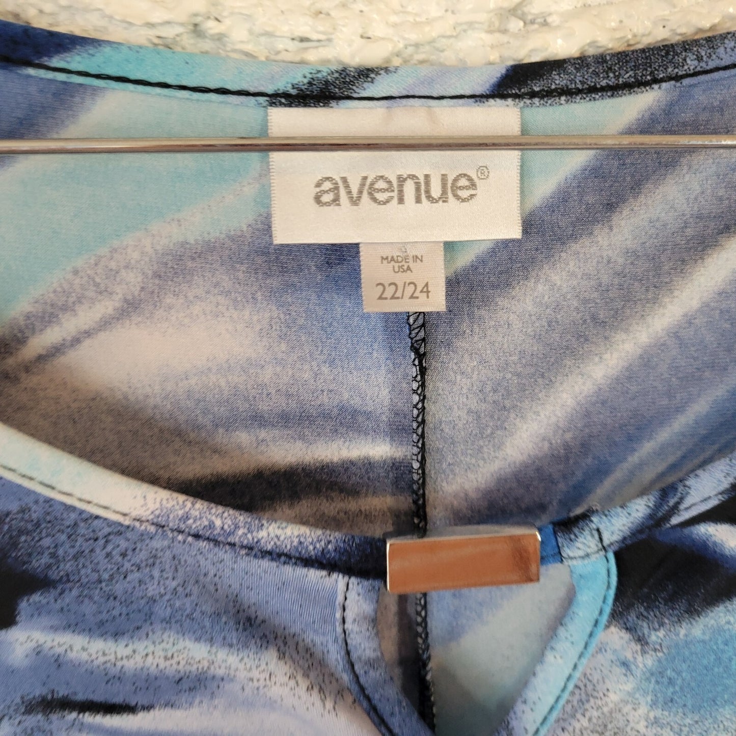 Avenue Womens Dress 22 24 Plus Cap Sleeve Blue Watercolor Poly Blend Keyhole
