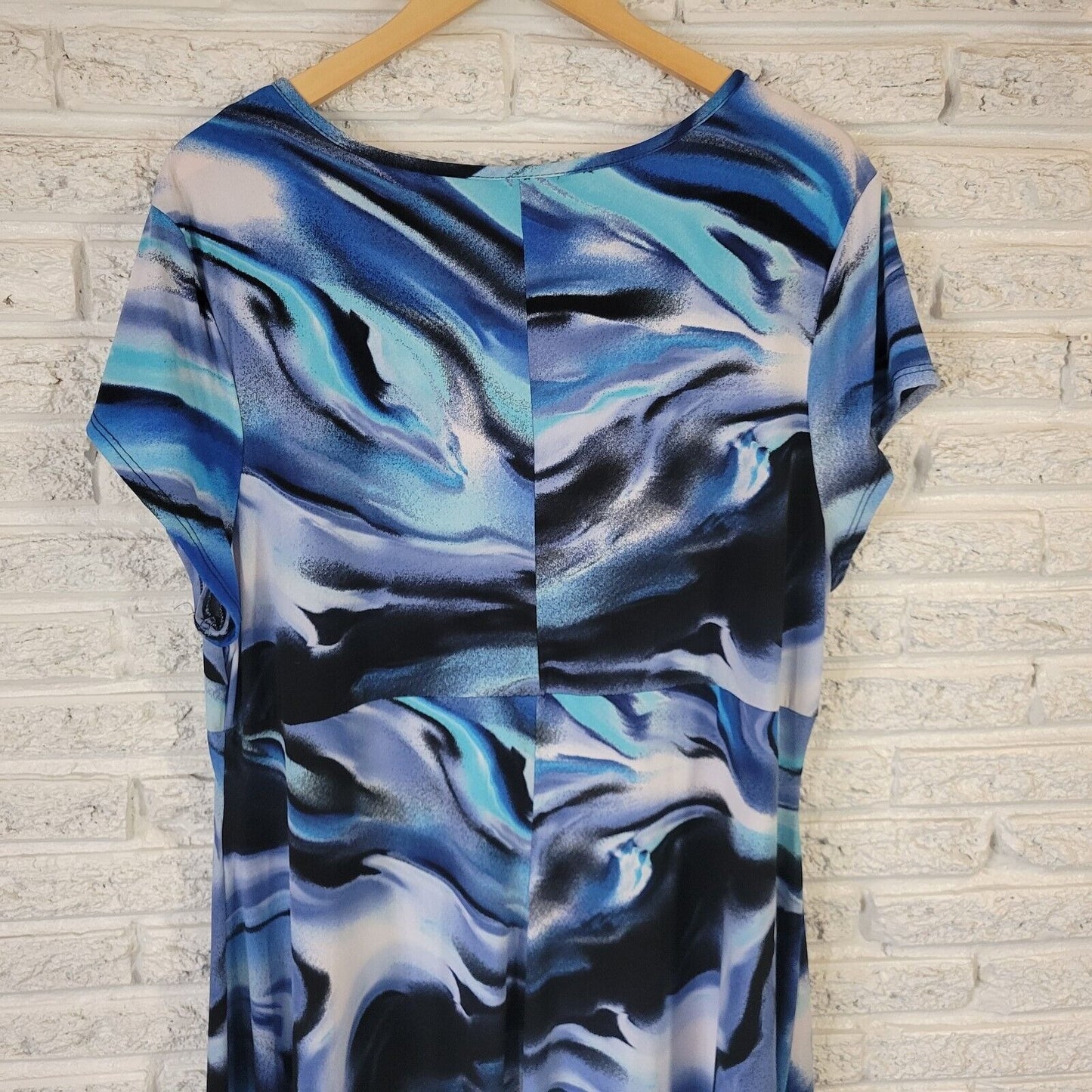 Avenue Womens Dress 22 24 Plus Cap Sleeve Blue Watercolor Poly Blend Keyhole