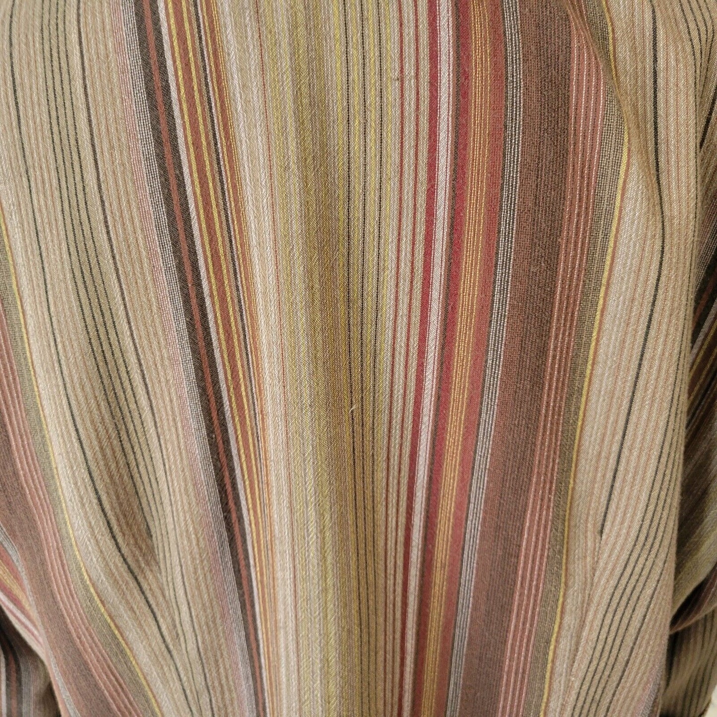 Dress Barn Womens Top 18 20 Plus 3/4 Sleeve Tan Burgundy Stripe Collar Button Up