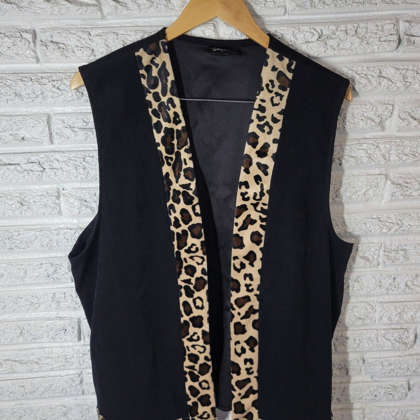 Anthony Mark Hankins Womens Vest 16W Open Black Animal Print Velour Sleeveless
