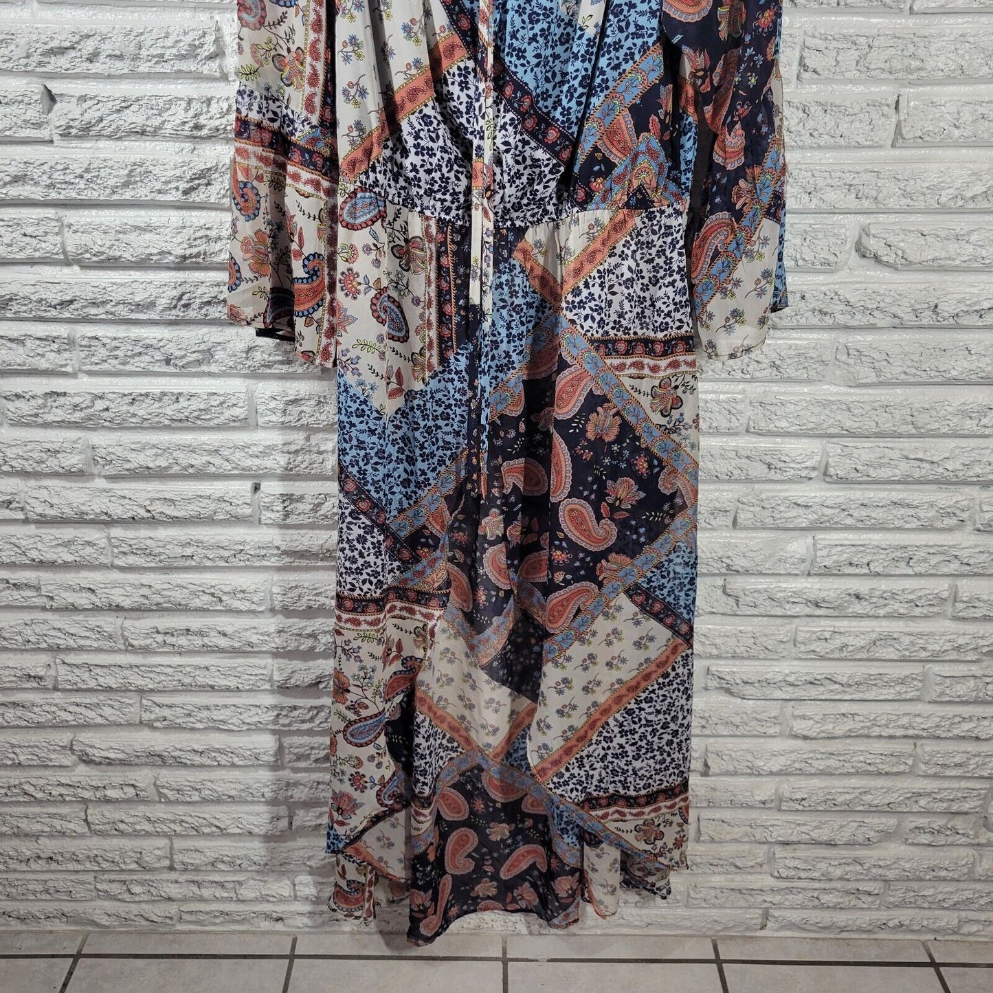 Venus Womens Dress 18 Overlay Blue Paisley Sheer Split Front On Off Shoulder