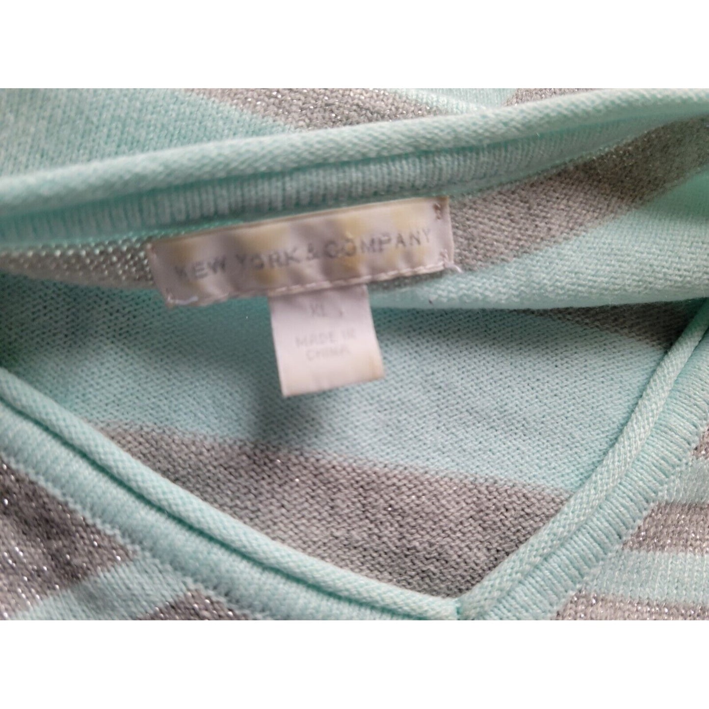 New York & Co Womens Sweater Extra Large XL Pullover Blue Stripe Metallic Thread