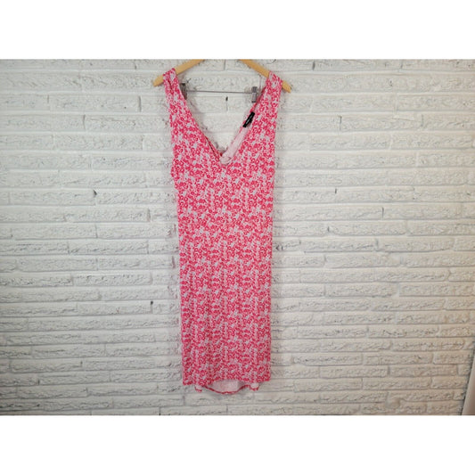 BCBG Paris Womens Dress XXL Tank Wrap Pink Floral Sleeveless Open Back Casual