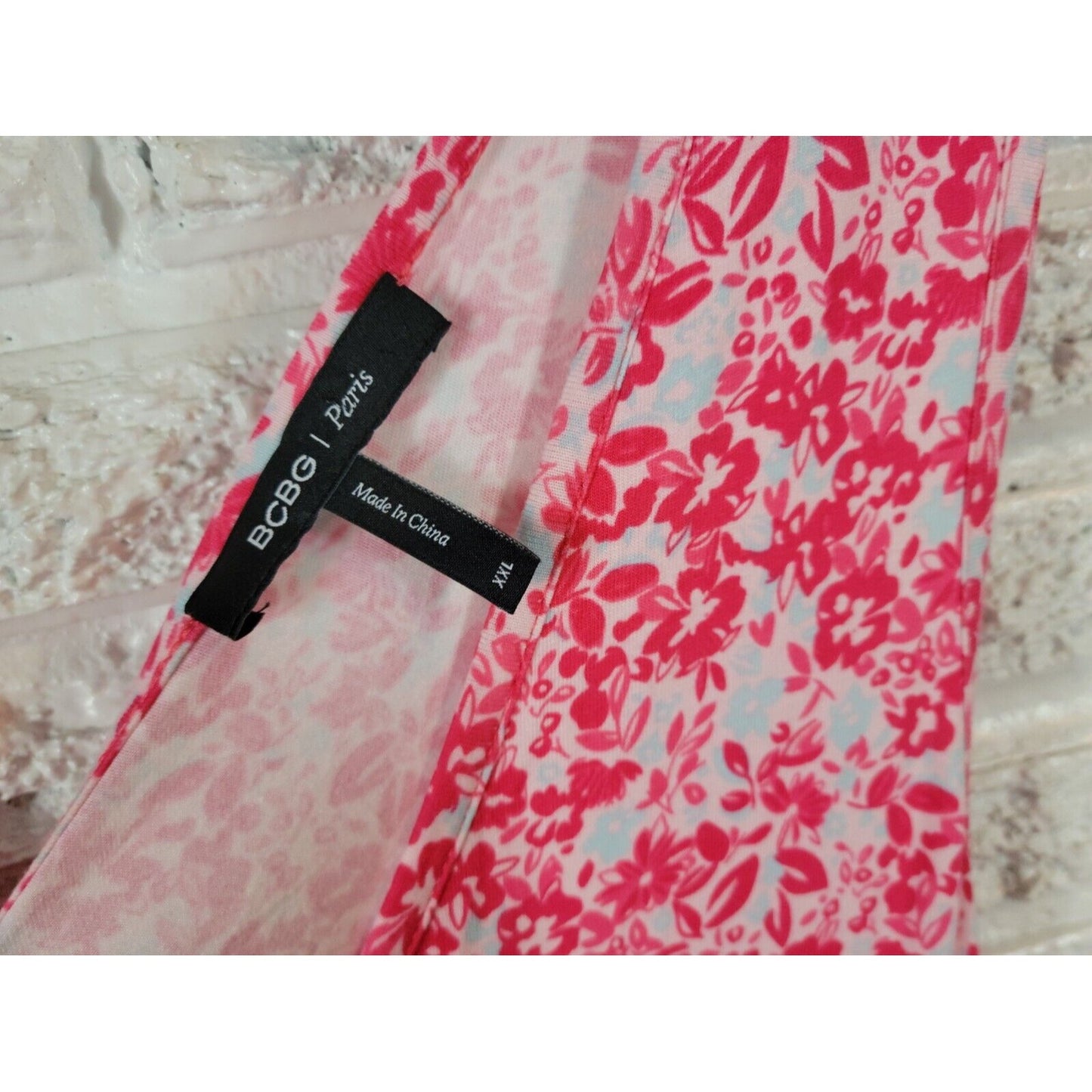 BCBG Paris Womens Dress XXL Tank Wrap Pink Floral Sleeveless Open Back Casual