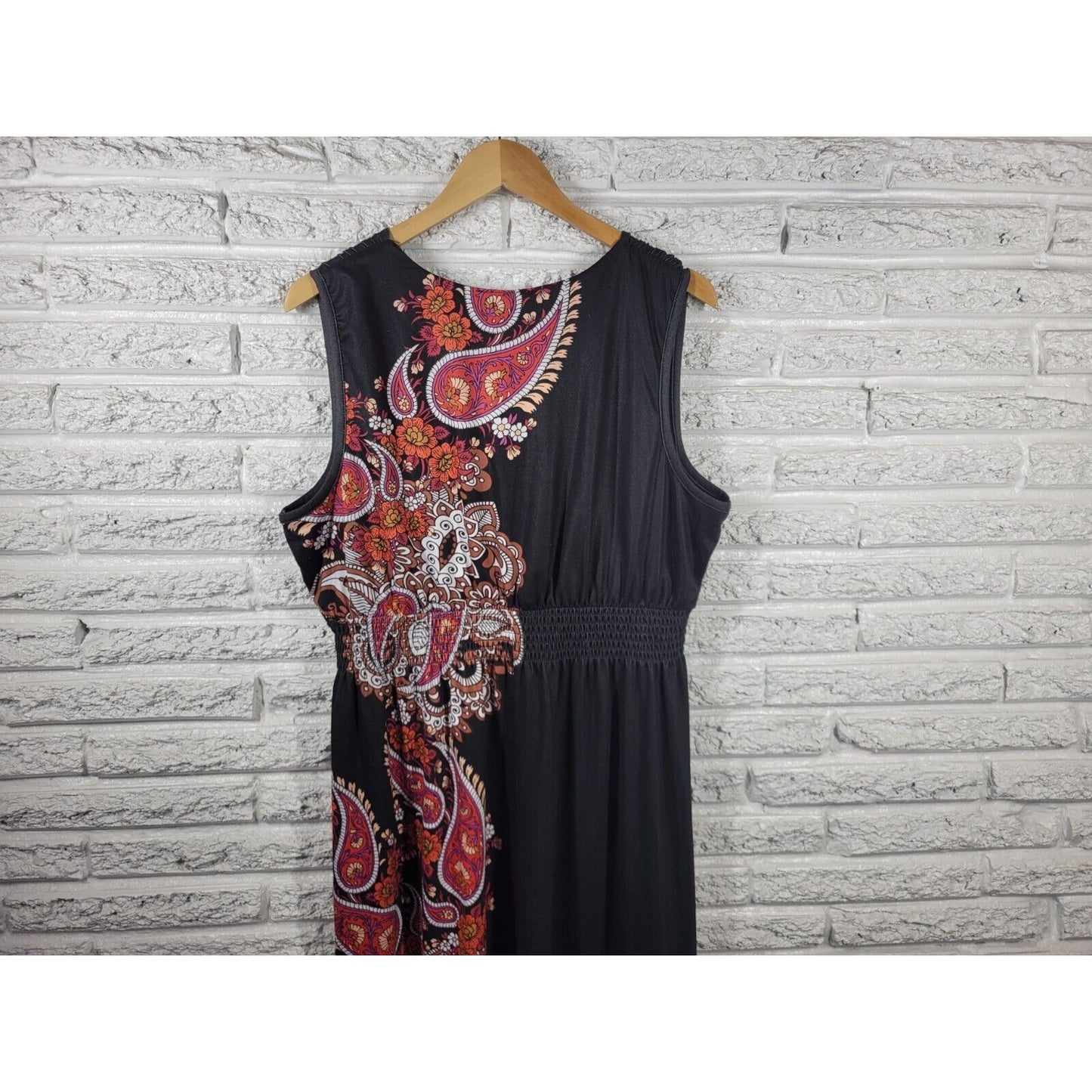 Catherines Women Dress 1X Midi Sleeveless Sheath Black Brown Paisley Poly Blend