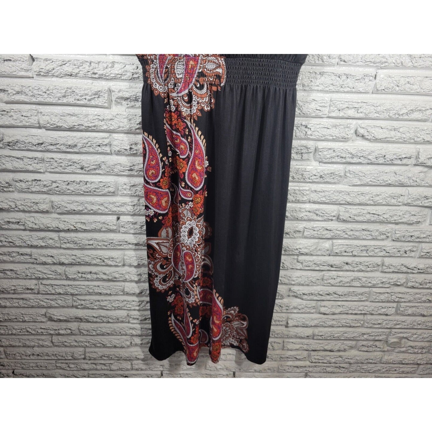 Catherines Women Dress 1X Midi Sleeveless Sheath Black Brown Paisley Poly Blend