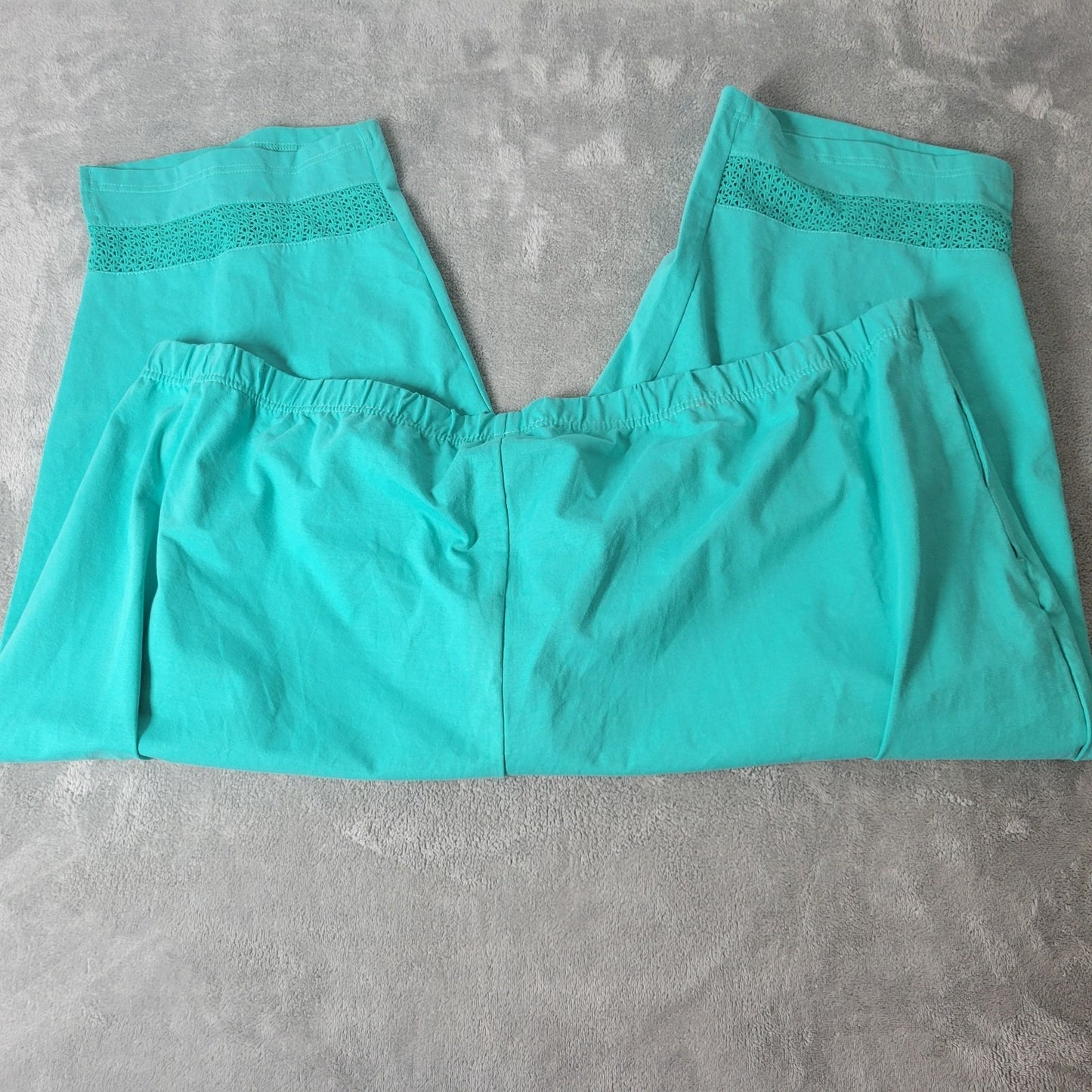 Catherines Suprema Womens Pants 4X Petite Plus Capri Pull On Blue Crochet Hem