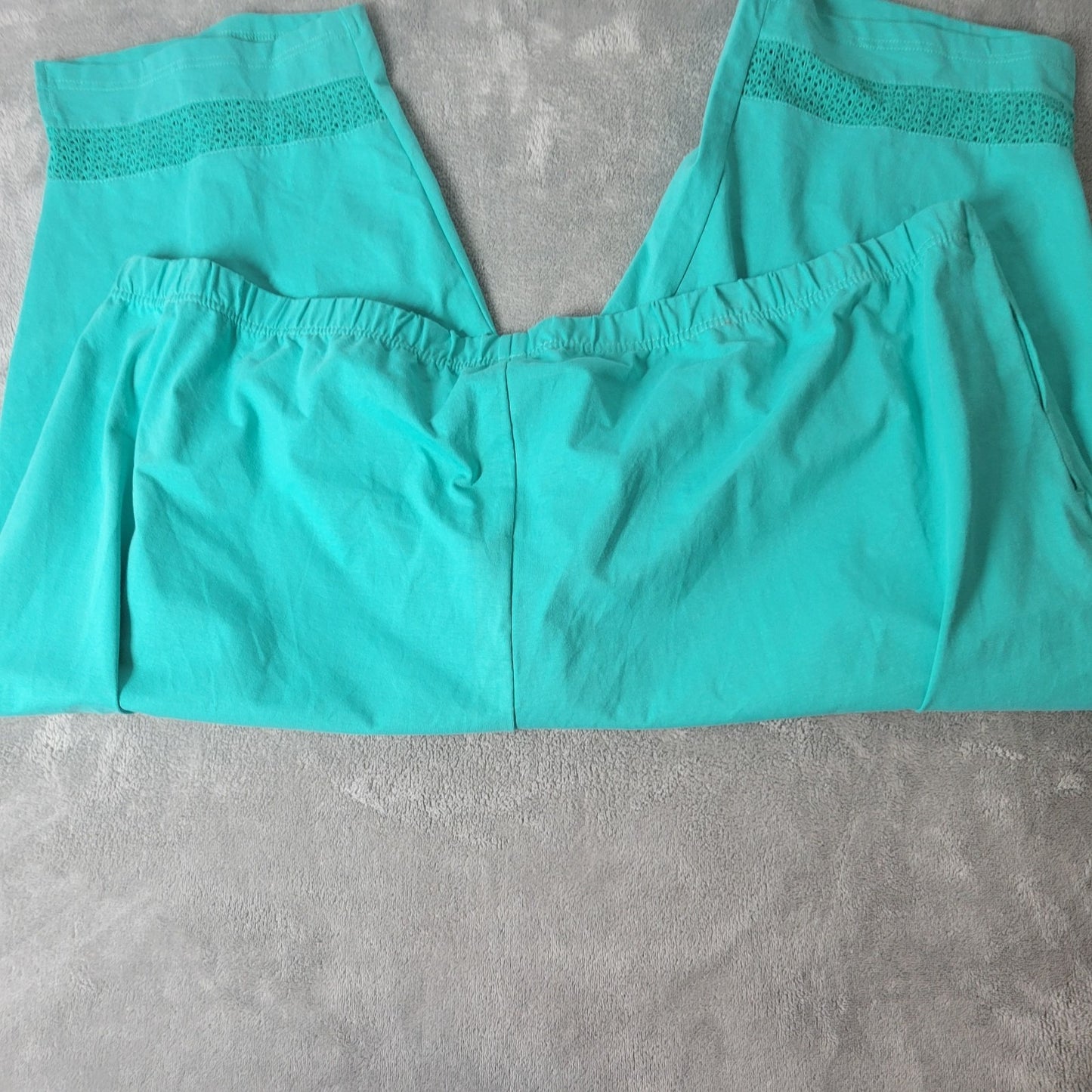 Catherines Suprema Womens Pants 4X Petite Plus Capri Pull On Blue Crochet Hem