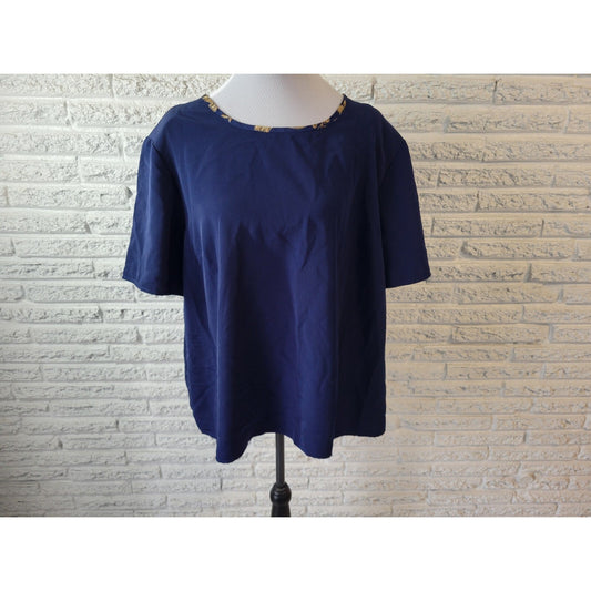Susan Graver QVC Womens Top 2X Plus Tee Blue Pullover Polyester Career Casual