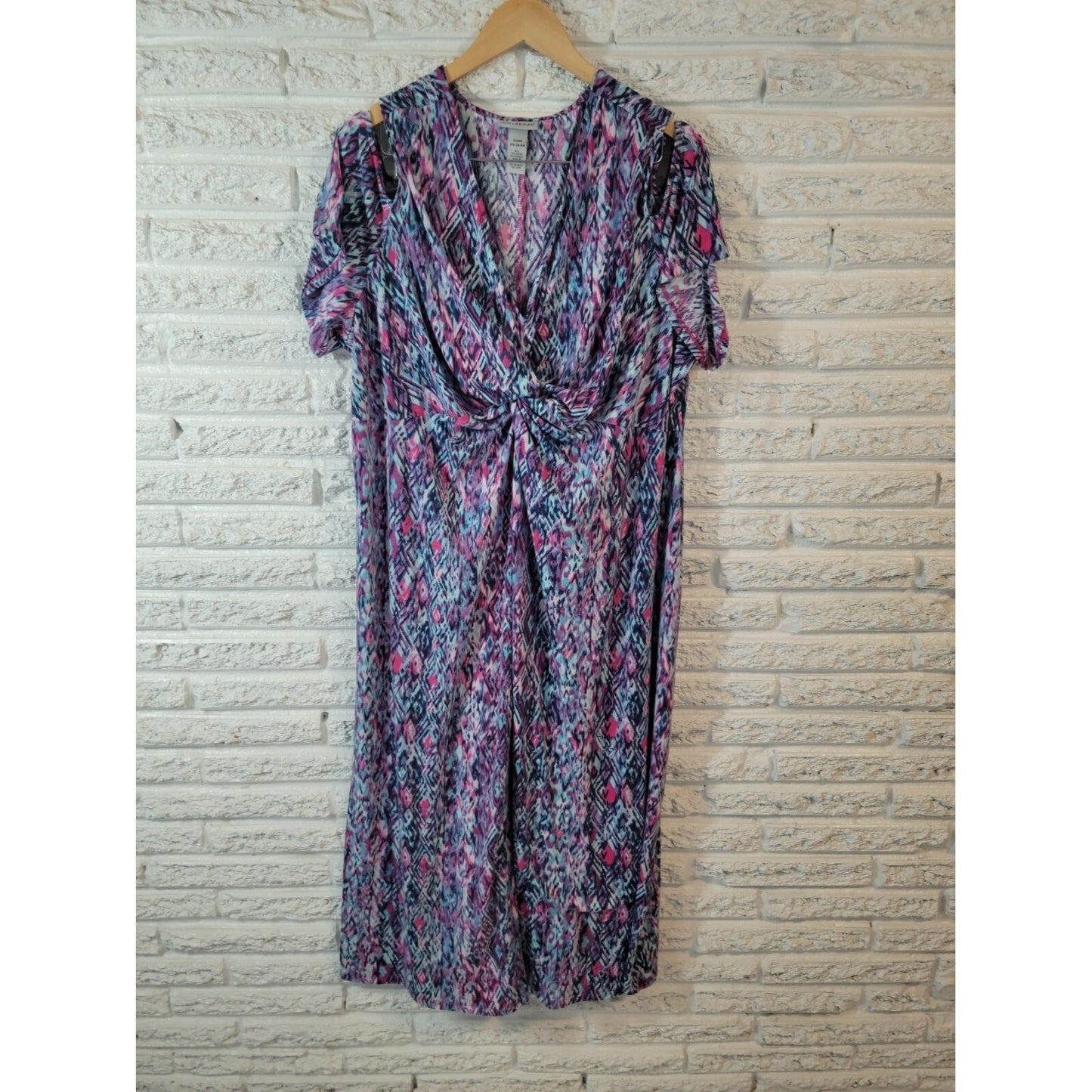 Catherines Womens Dress 3XWP Plus Midi Sheath Short Watercolor Cold Shoulder