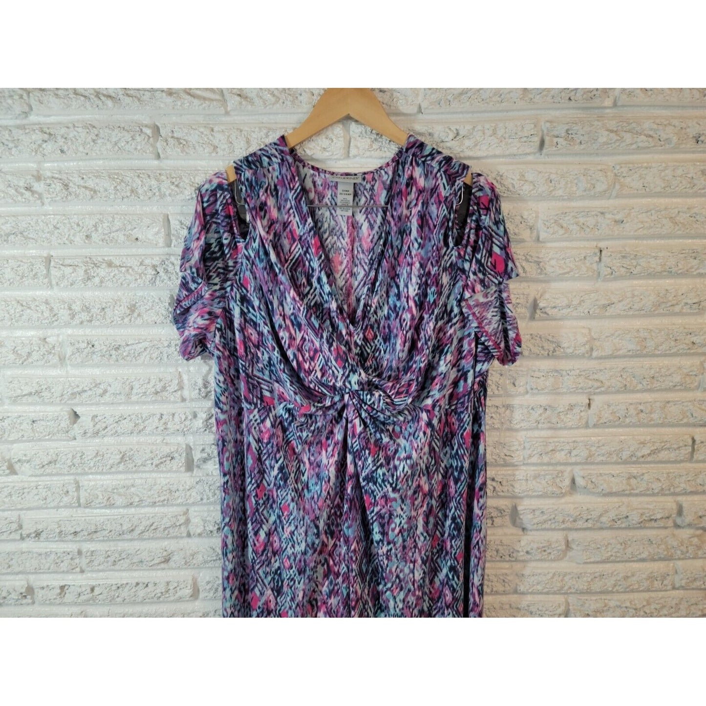 Catherines Womens Dress 3XWP Plus Midi Sheath Short Watercolor Cold Shoulder