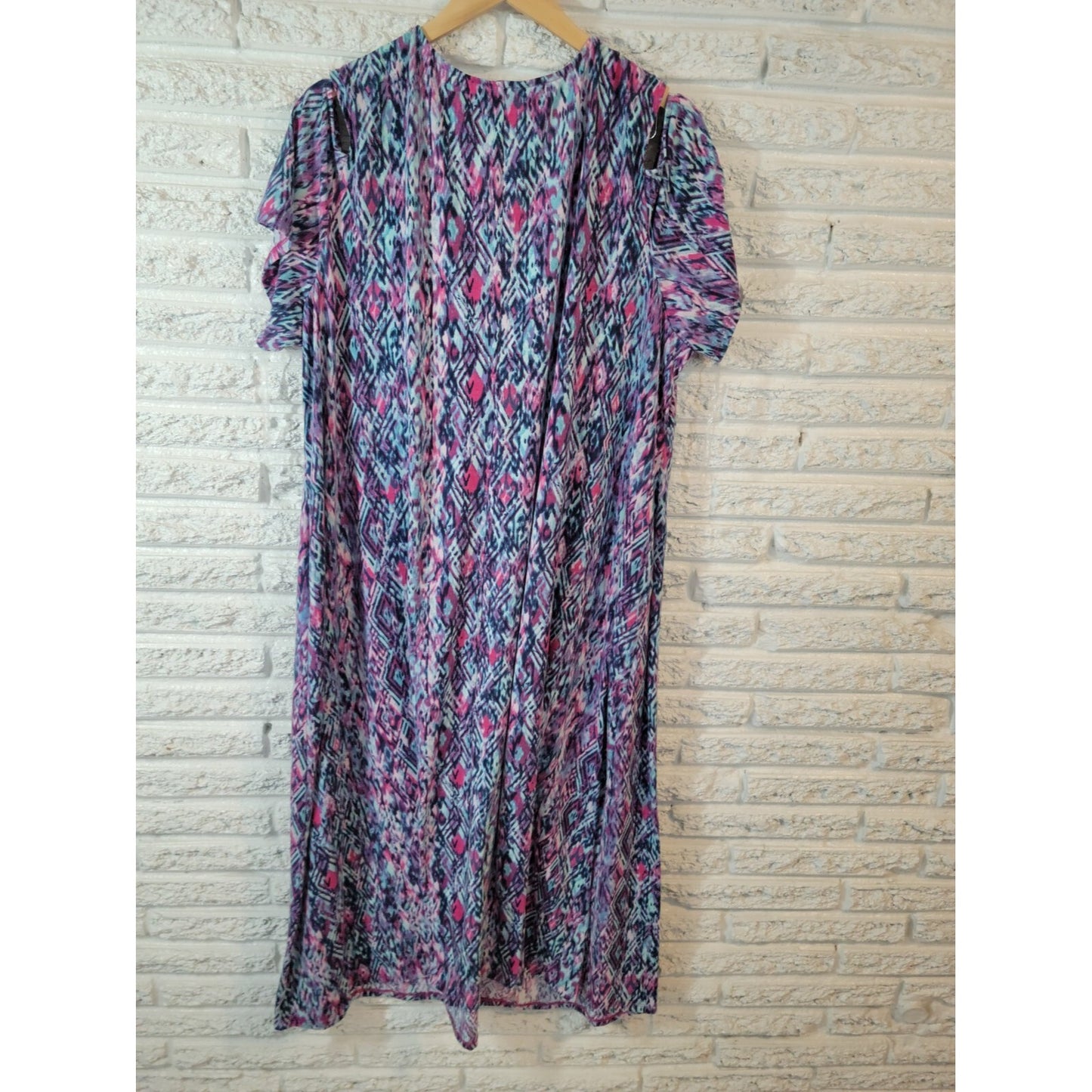 Catherines Womens Dress 3XWP Plus Midi Sheath Short Watercolor Cold Shoulder