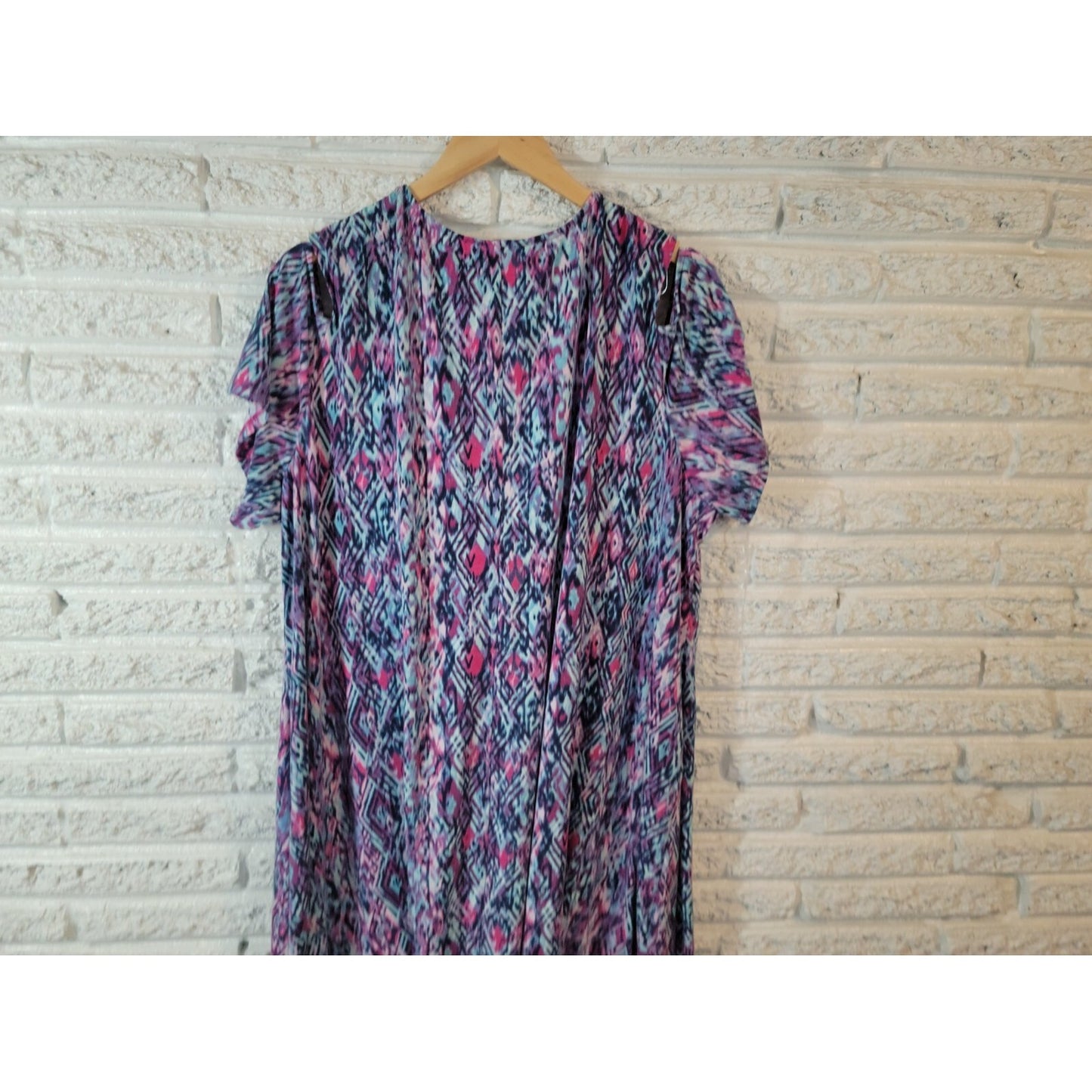 Catherines Womens Dress 3XWP Plus Midi Sheath Short Watercolor Cold Shoulder