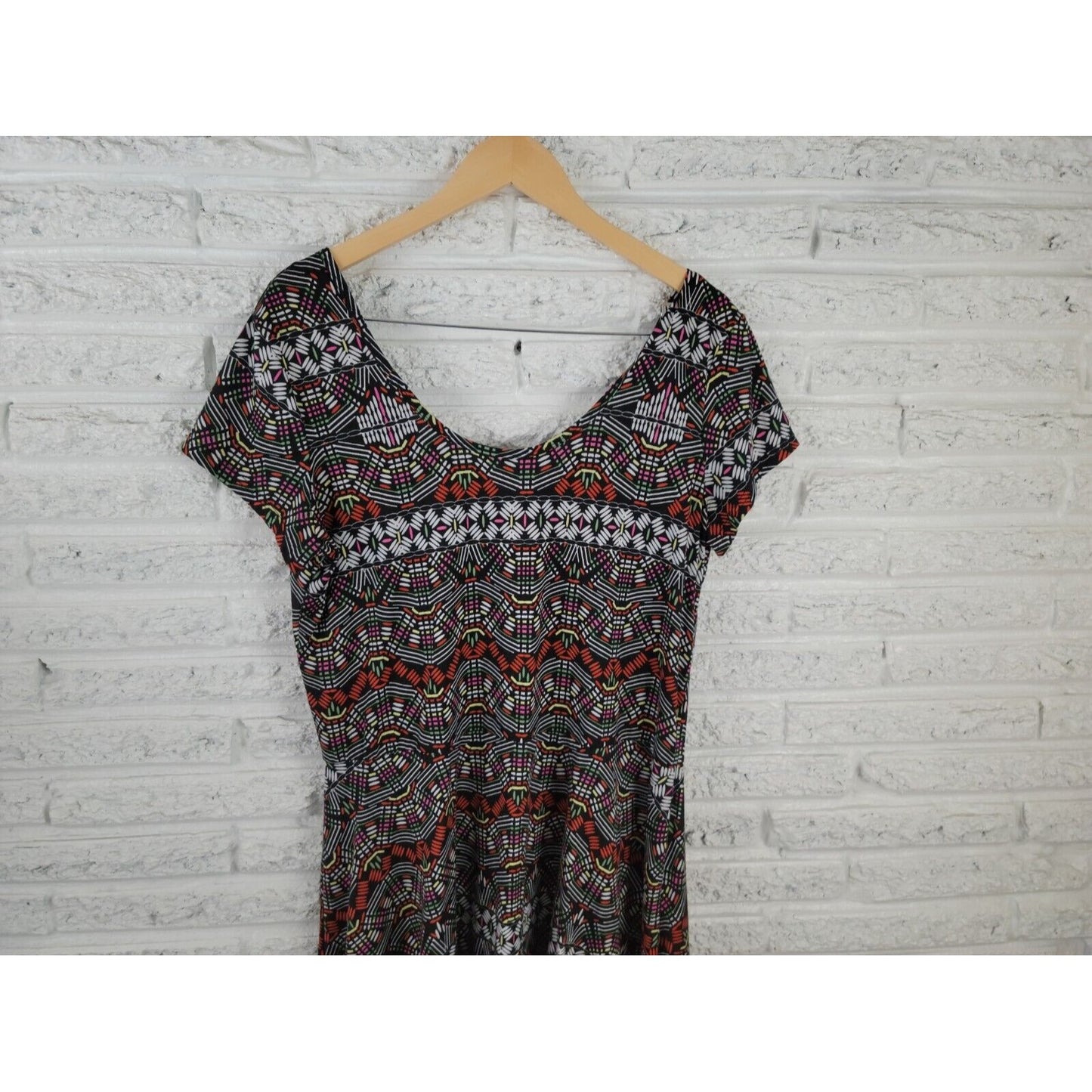 Bobbie Brooks Womens Dress 1X Plus Cap Sleeve Mini Black Geometric Pullover