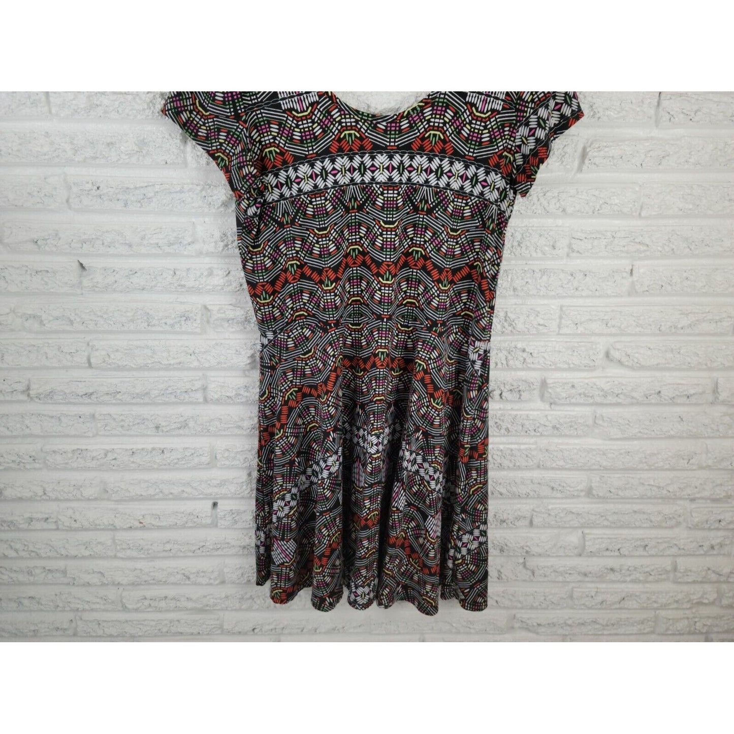 Bobbie Brooks Womens Dress 1X Plus Cap Sleeve Mini Black Geometric Pullover