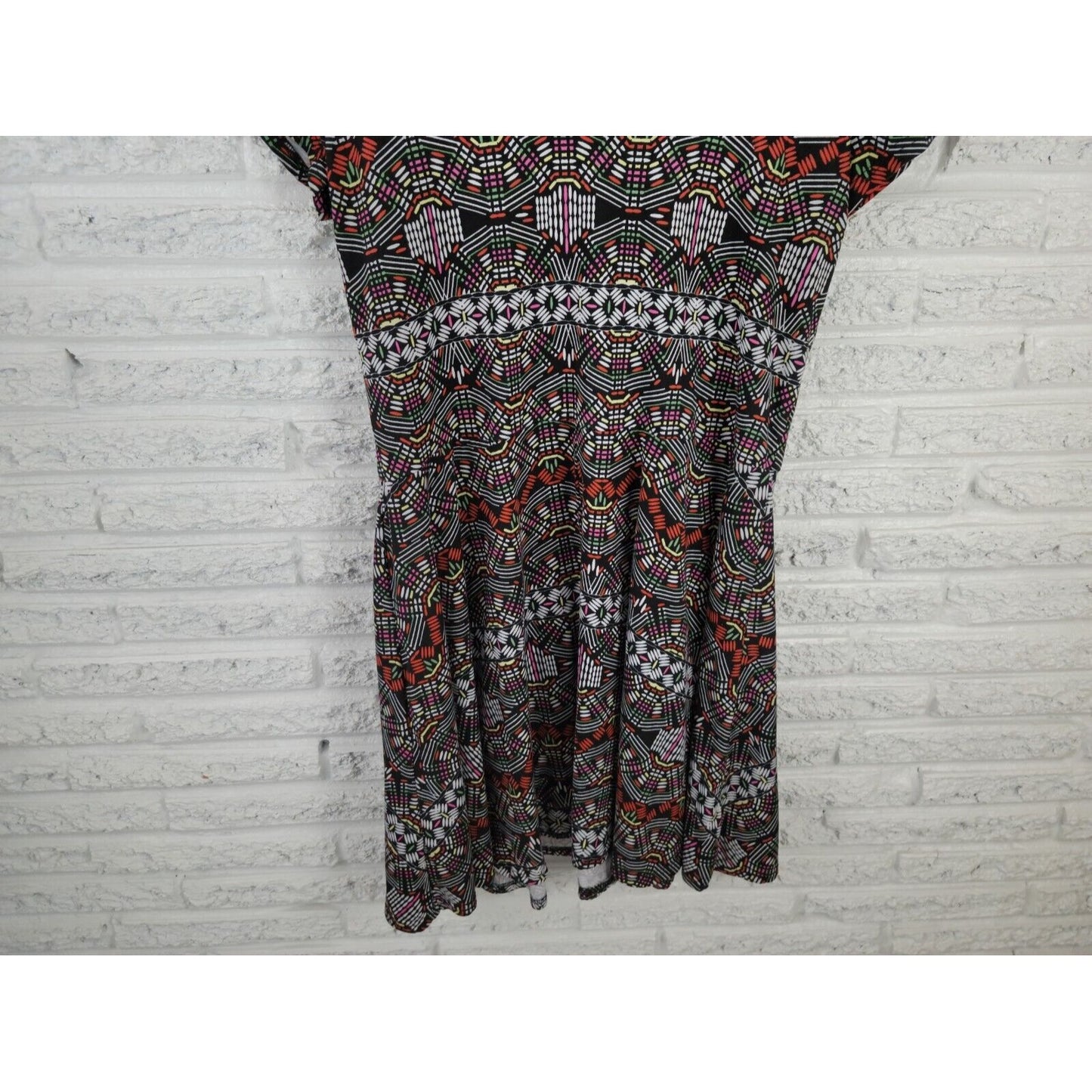 Bobbie Brooks Womens Dress 1X Plus Cap Sleeve Mini Black Geometric Pullover