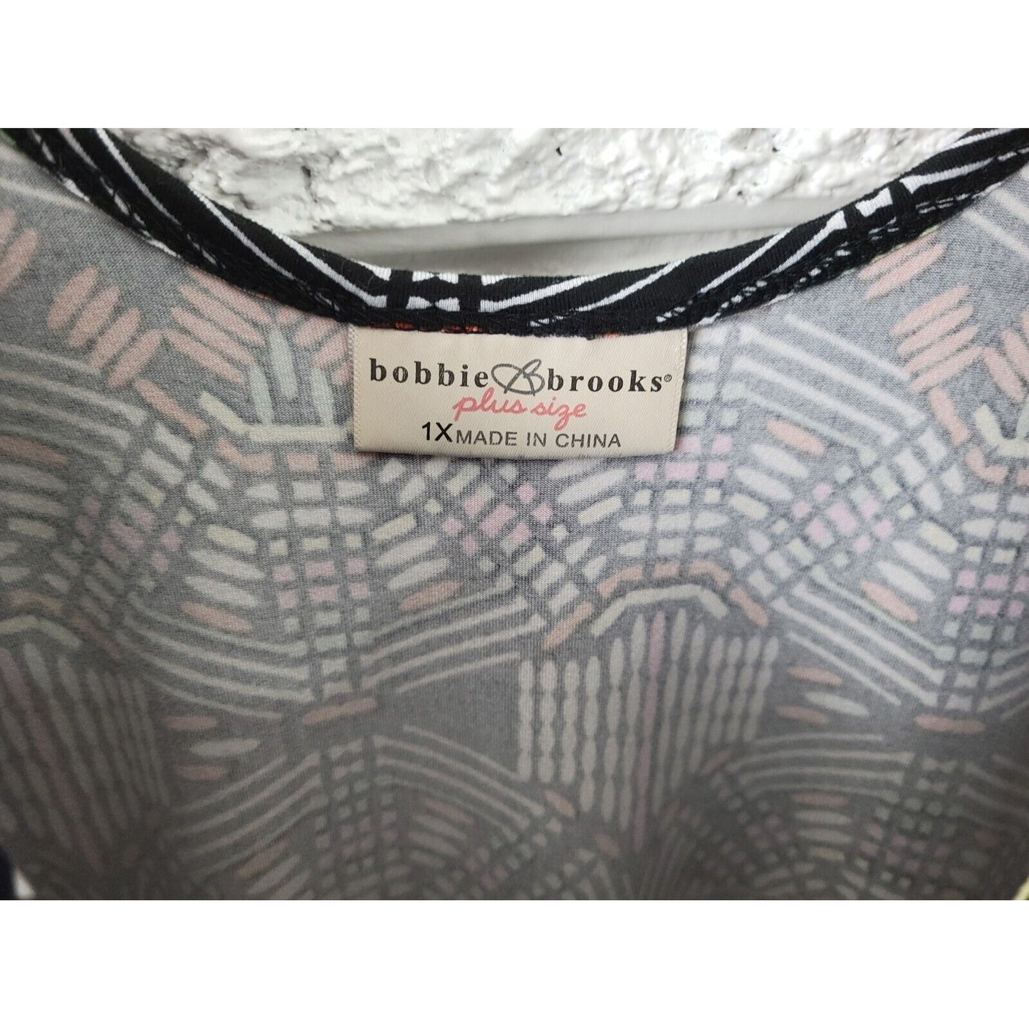 Bobbie Brooks Womens Dress 1X Plus Cap Sleeve Mini Black Geometric Pullover