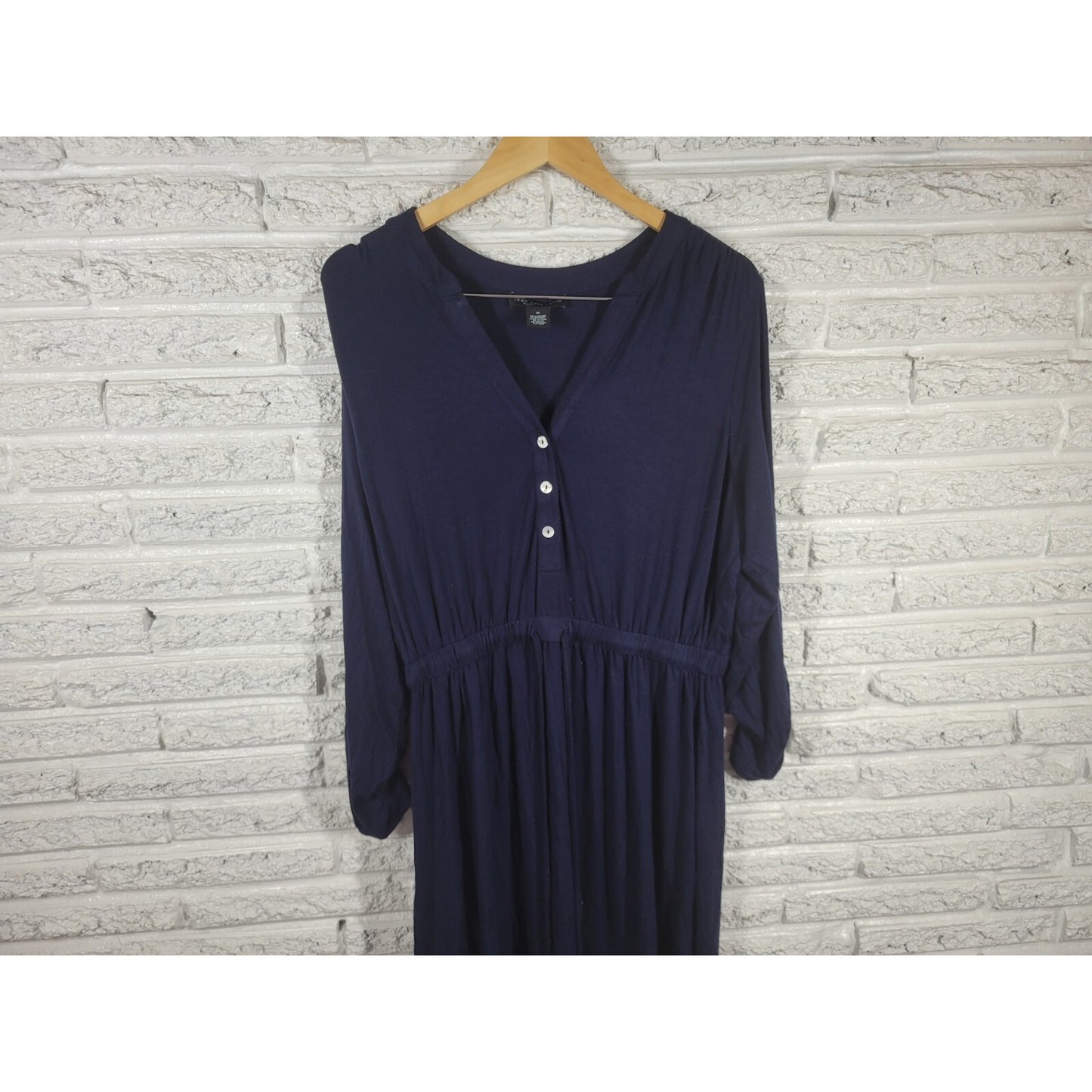 Joan Vass Womens Dress 1X Plus Sheath Roll Tab Sleeve Blue Drawstring Asymmetric