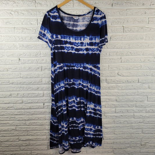 Lularoe Womens Dress 2XL Plus Short Sleeve Blue Tie Dye Poly Blend Casual Comfy