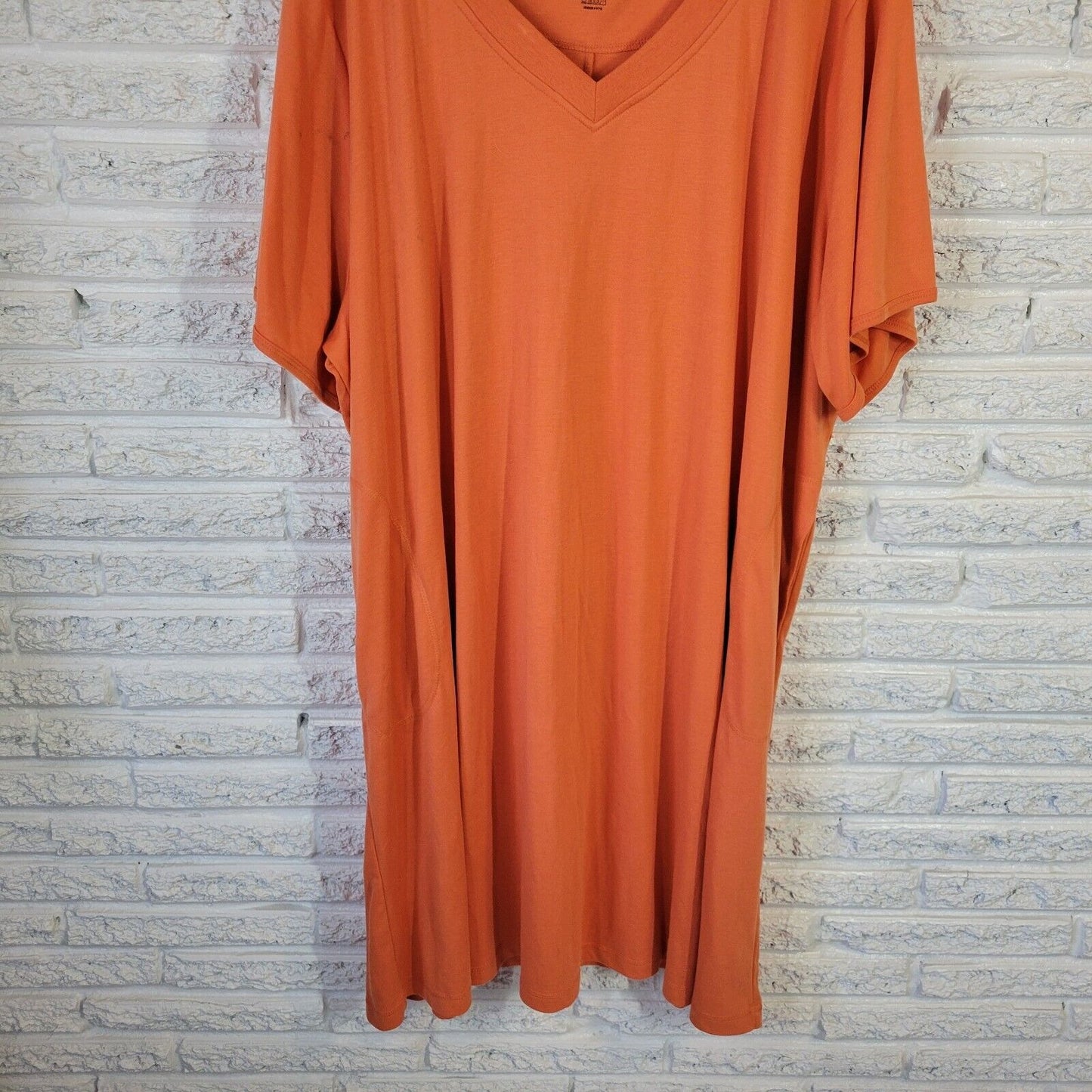 Dreams Co Womens Dress 5X Plus Short Sleeve Orange Poly Blend Casual Comfy