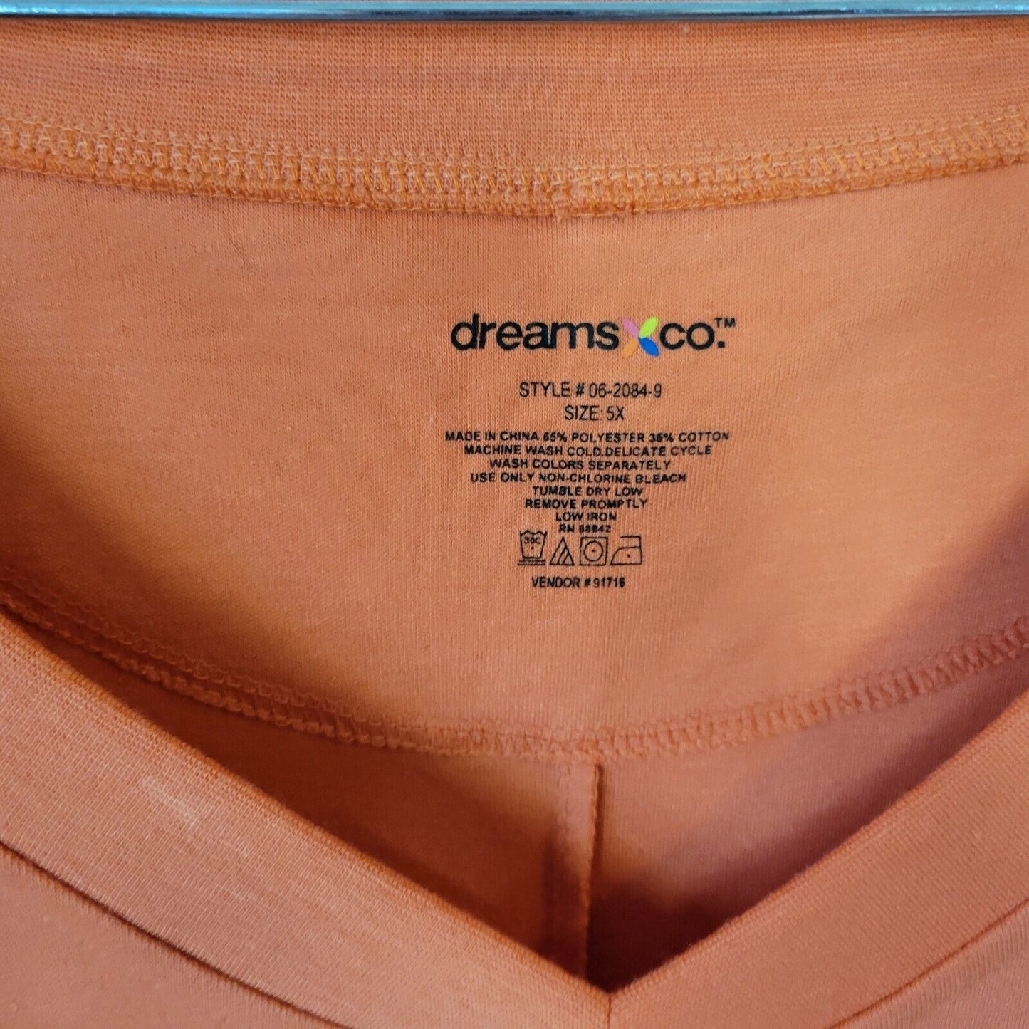 Dreams Co Womens Dress 5X Plus Short Sleeve Orange Poly Blend Casual Comfy