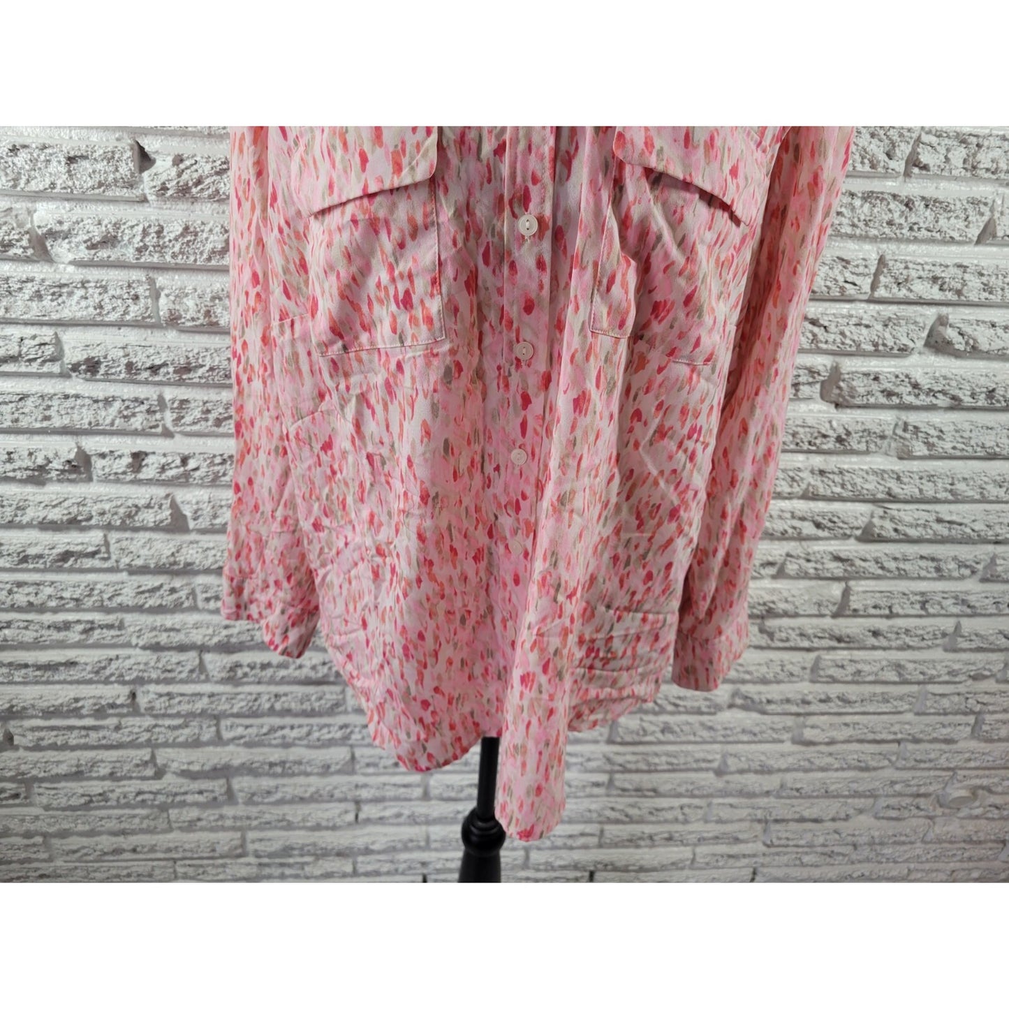 Apt 9 Womens Top 2XPlus Long Sleeve Polyester Collar Button Up Pink Watercolor