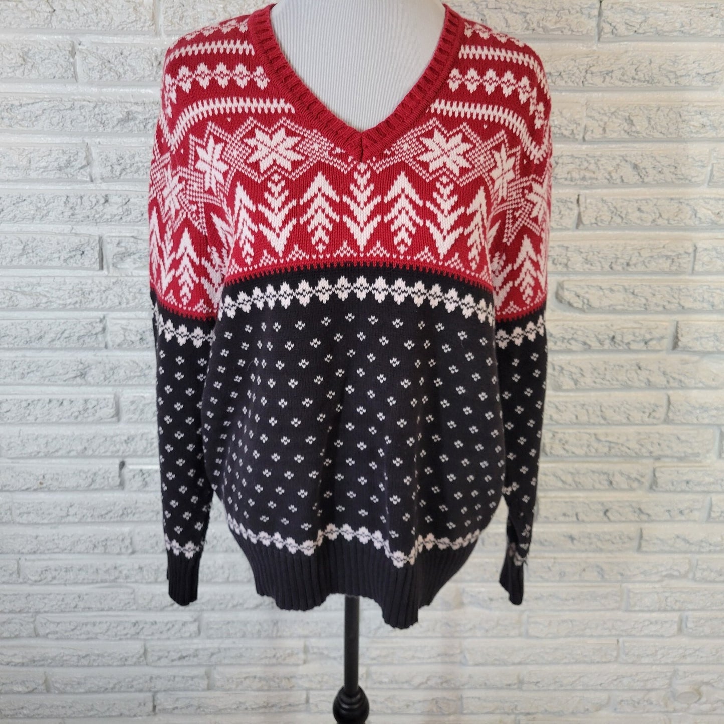 Covington Womens Sweater 16W 18W Plus Long Sleeve Cotton Red Black Fair Isle