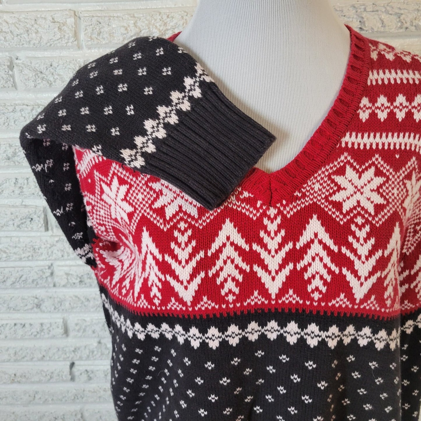Covington Womens Sweater 16W 18W Plus Long Sleeve Cotton Red Black Fair Isle