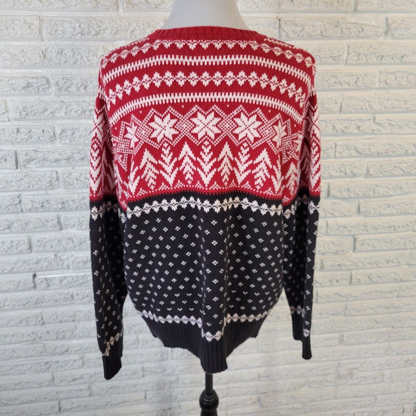 Covington Womens Sweater 16W 18W Plus Long Sleeve Cotton Red Black Fair Isle