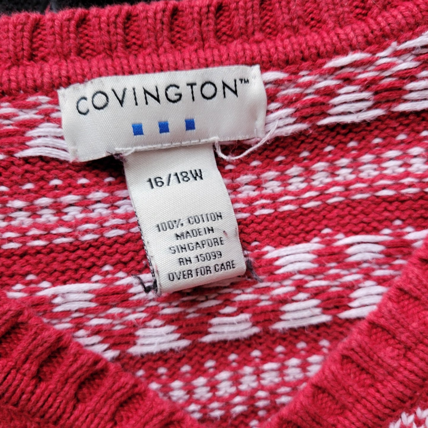 Covington Womens Sweater 16W 18W Plus Long Sleeve Cotton Red Black Fair Isle