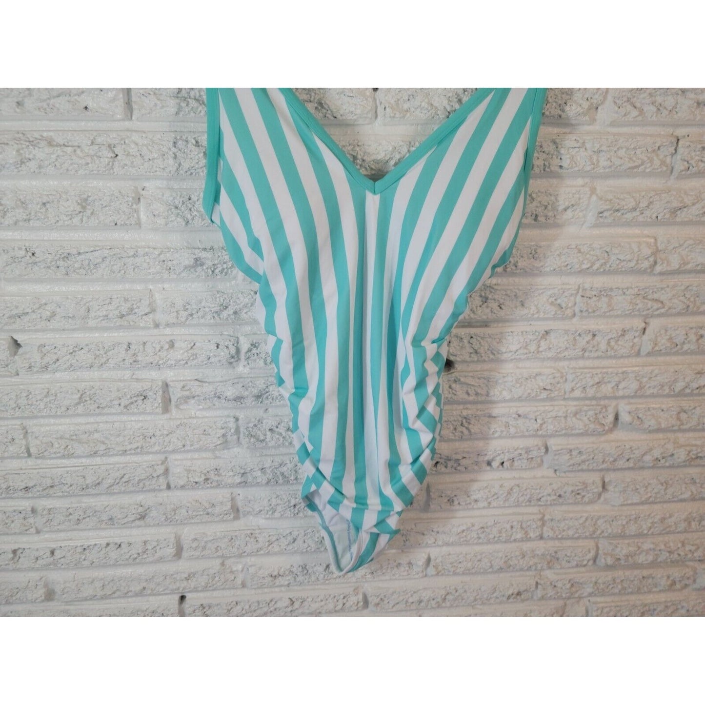 Kona Sol Womens Swimsuit 18W One Piece Plus Bra Adjustable Straps Blue Striped