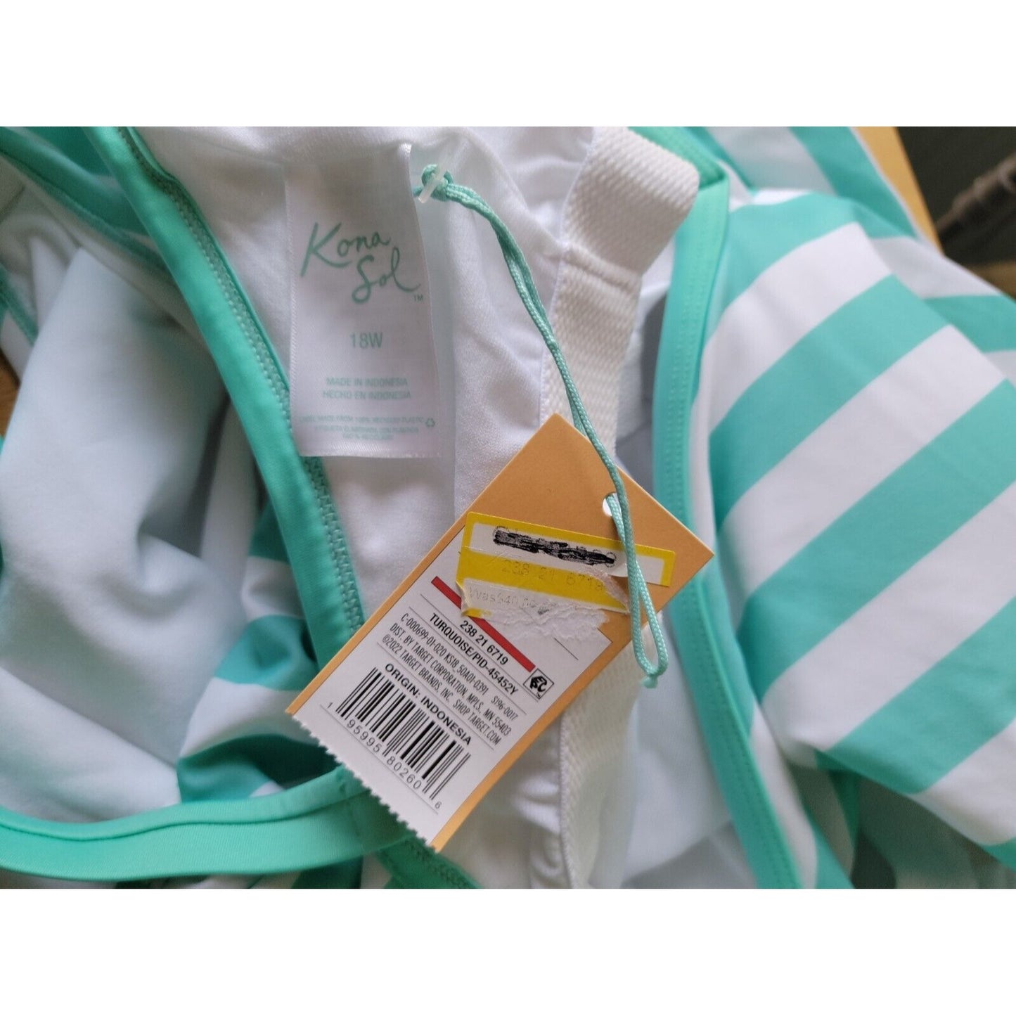 Kona Sol Womens Swimsuit 18W One Piece Plus Bra Adjustable Straps Blue Striped