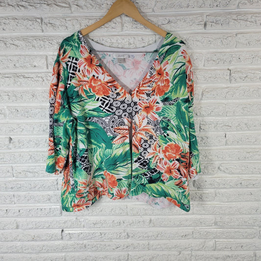 CJ Banks Womens Sweater 3X Cardigan Orange Floral One Button Cotton Lightweight