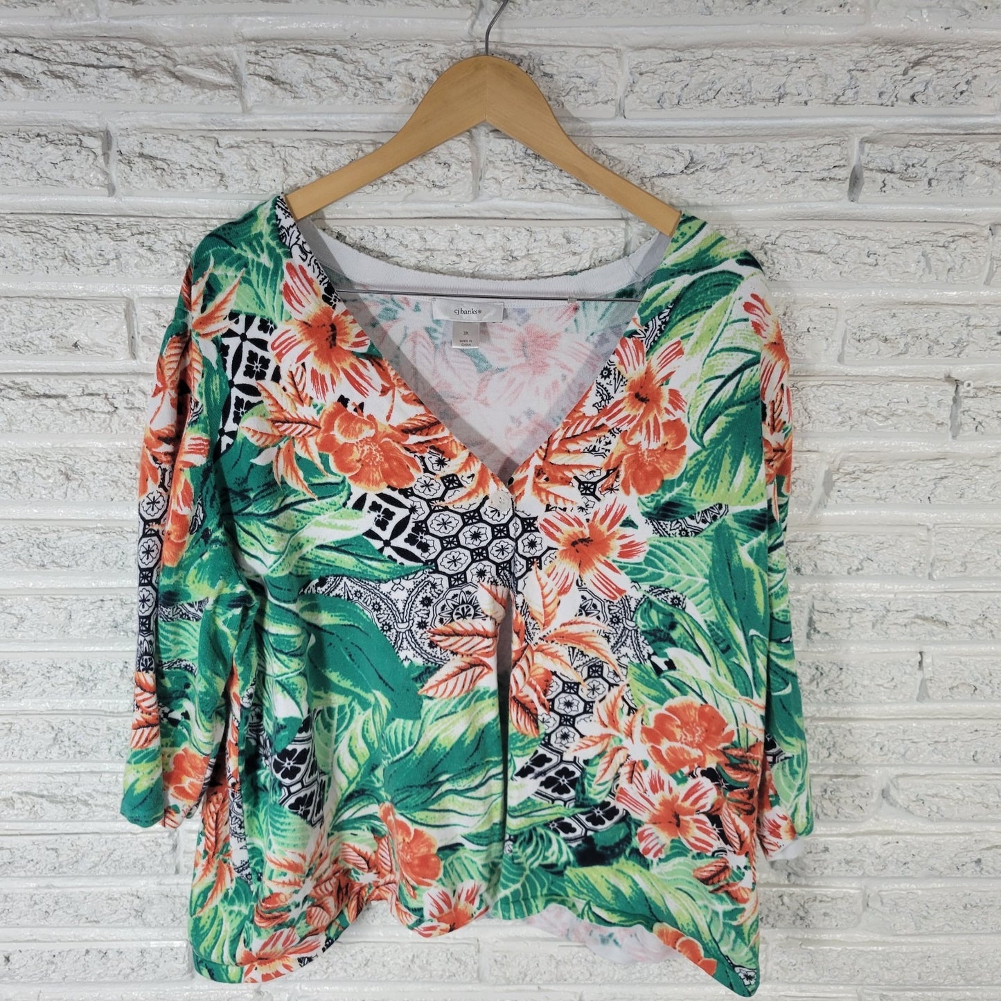 CJ Banks Womens Sweater 3X Cardigan Orange Floral One Button Cotton Lightweight