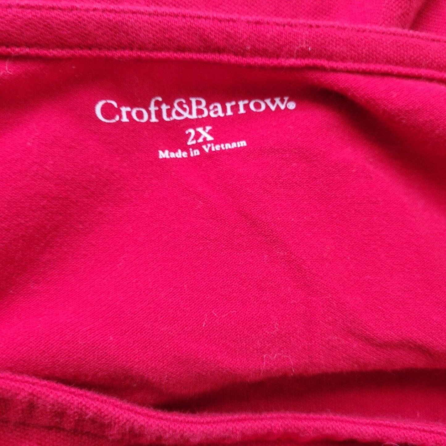 Croft Barrow Womens Top 2X Plus 3/4 Cuff Sleeve Red White Stripe Comfy Casual