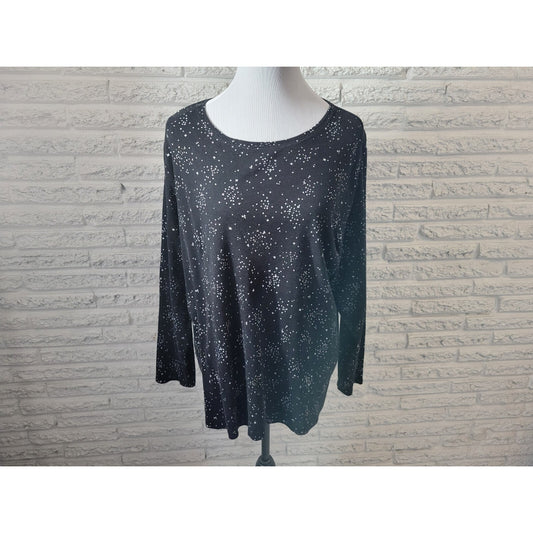 Croft Barrow Women Top 1X Plus Classic Tee Long Sleeve Black Cotton Patterned
