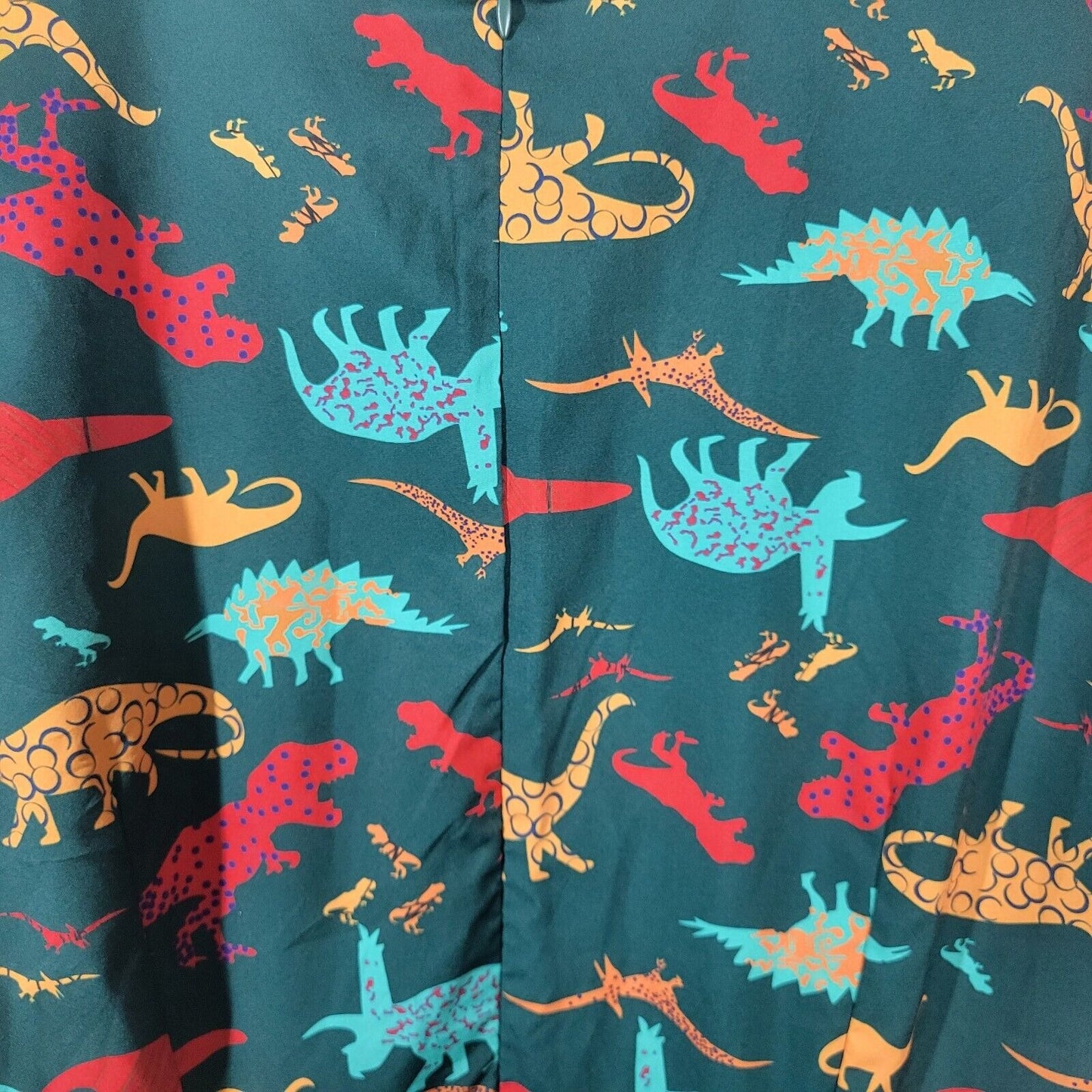 Shein Womens Dress 1XL Mini Fit Flare Dinosaurs Green Zip Lightweight Polyester