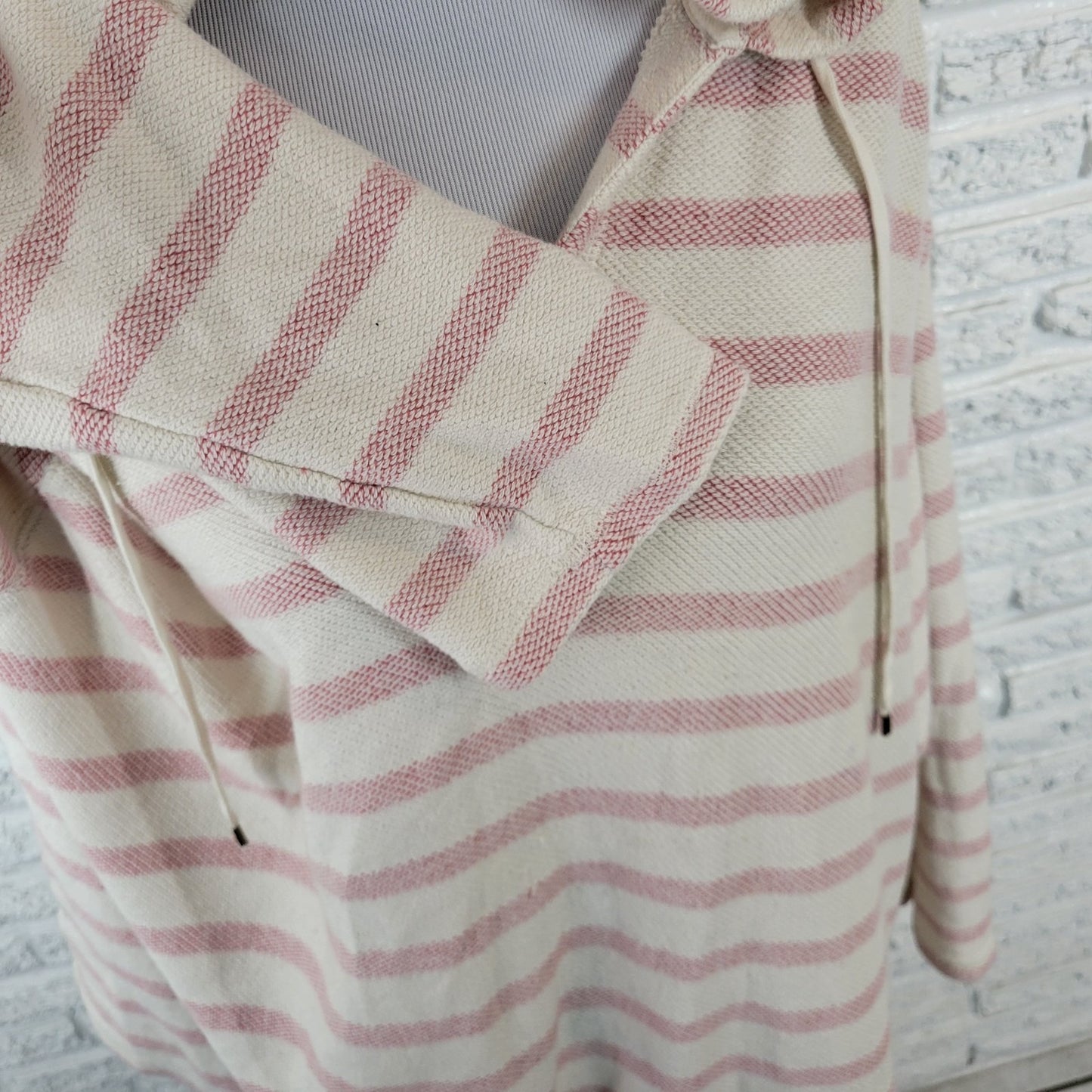 Chaps Womens Top 2X Plus Hoodie Knit Pink White Stripe Comfy Cotton Drawstring
