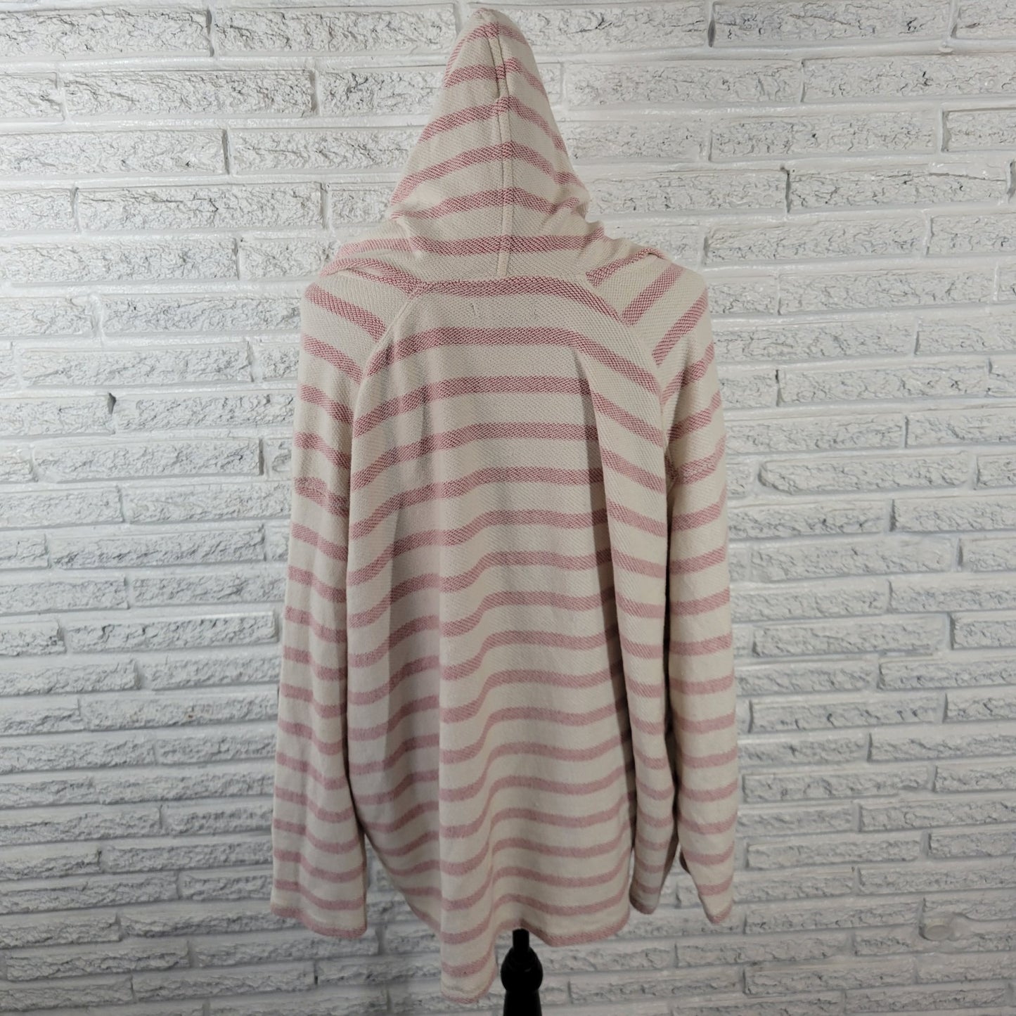 Chaps Womens Top 2X Plus Hoodie Knit Pink White Stripe Comfy Cotton Drawstring