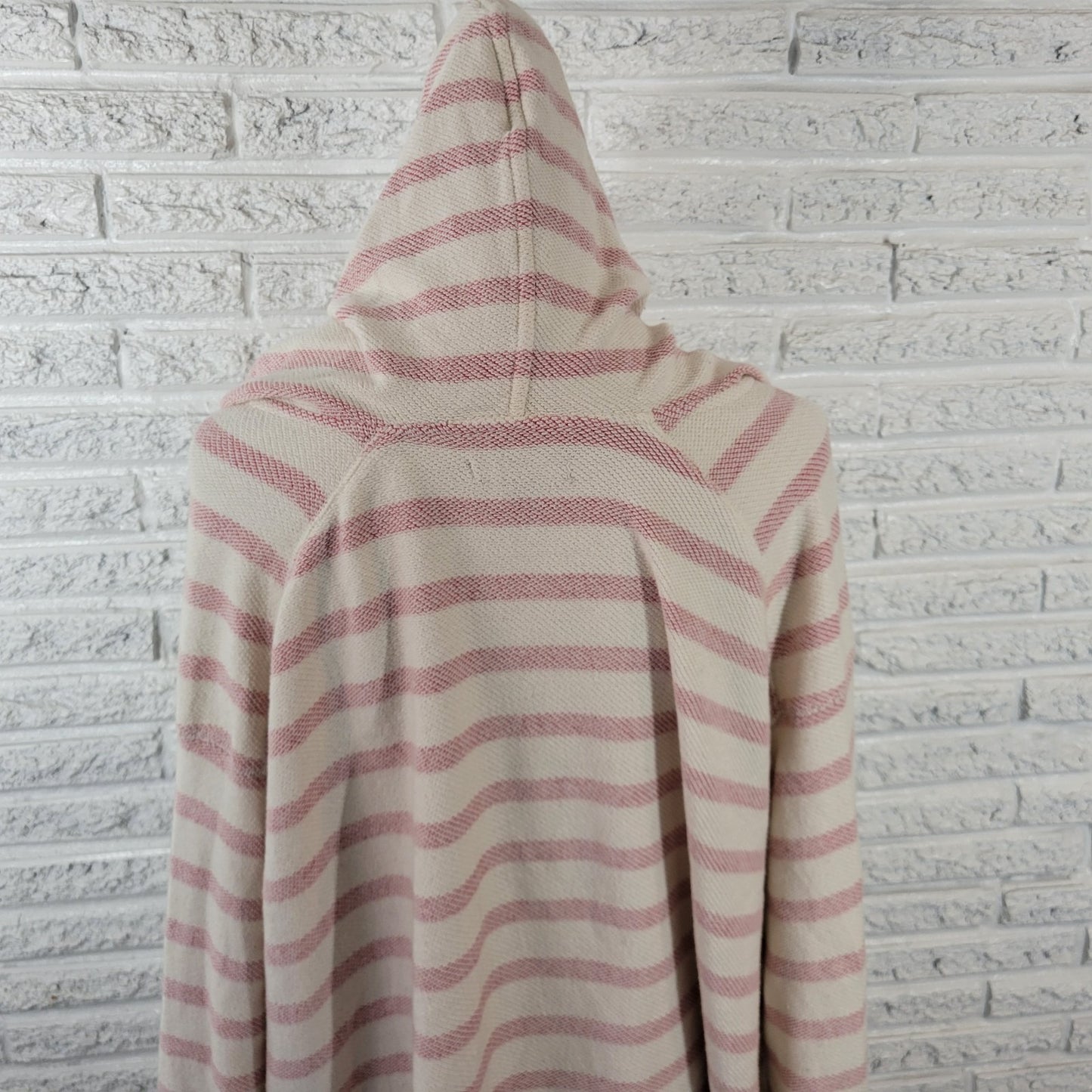 Chaps Womens Top 2X Plus Hoodie Knit Pink White Stripe Comfy Cotton Drawstring